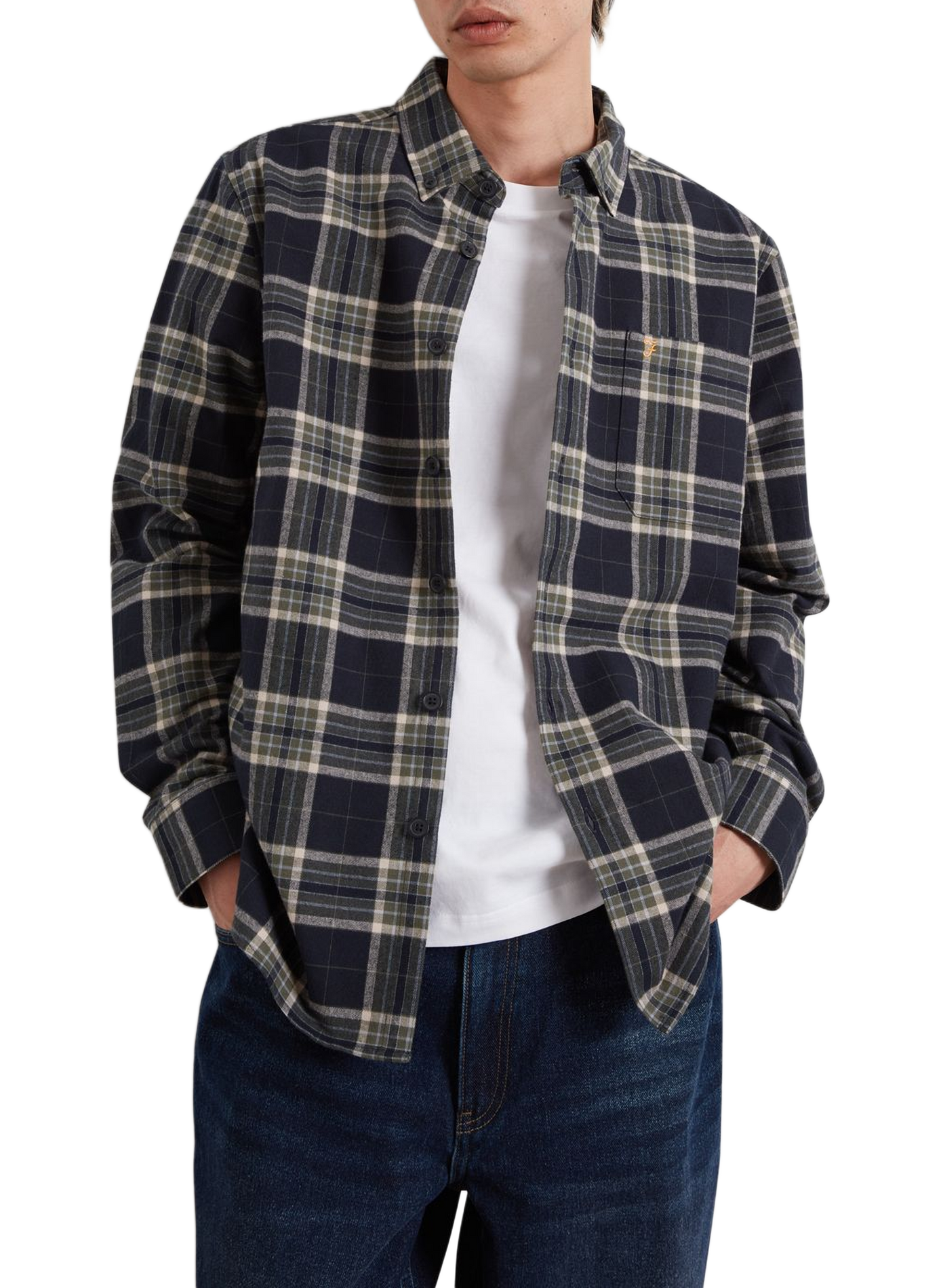 Chemise droite à carreaux à logo brodé en coton FARAH Blue