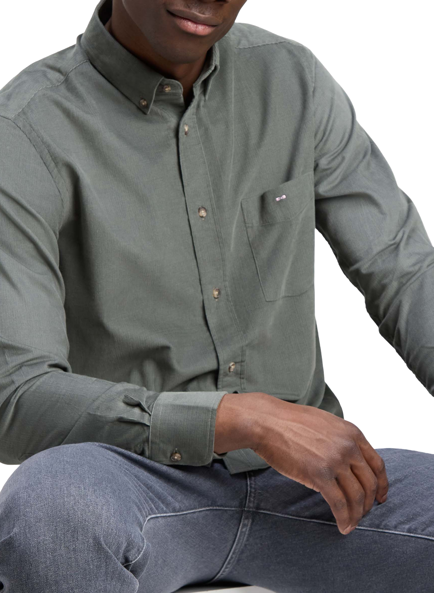 Chemise côtelé droit en coton EDEN PARK Kaki