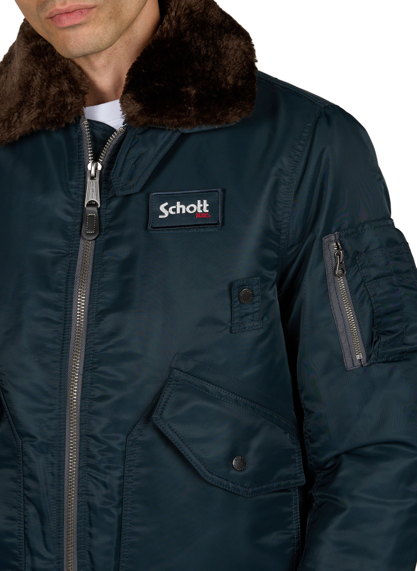 Gerader Unifarben Bomber mit Logo SCHOTT Blau