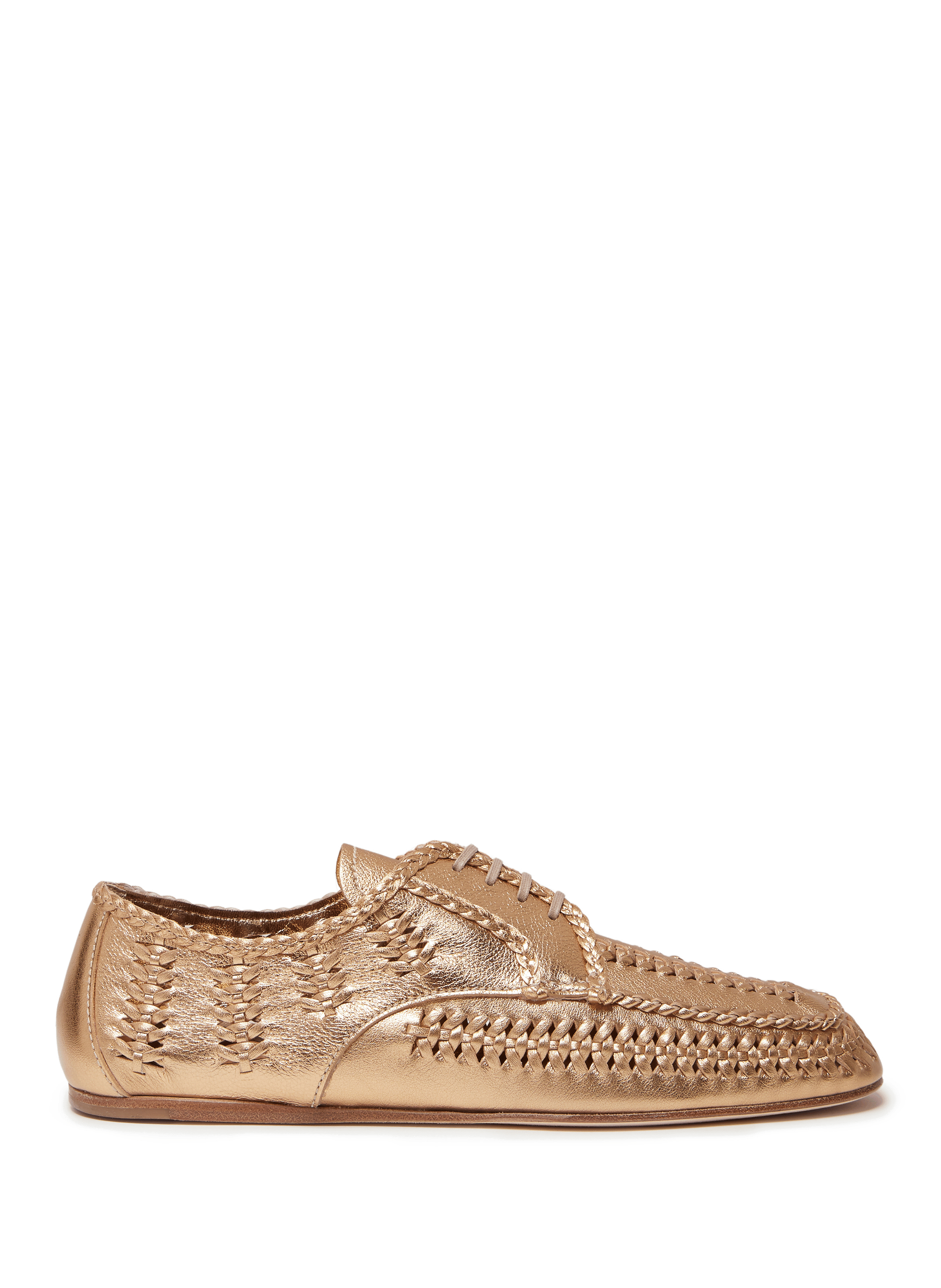 Derbies en cuir tressé PRADA Doré