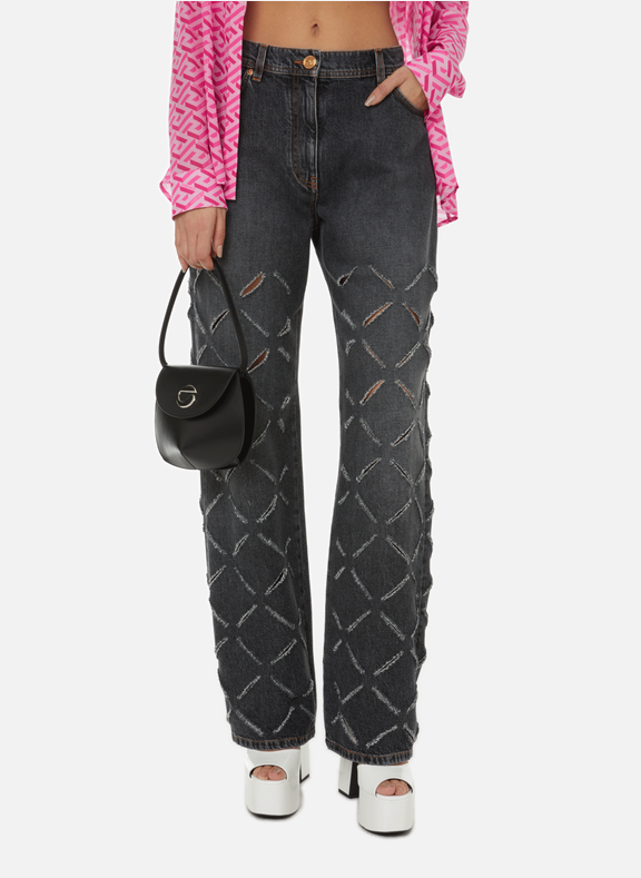 VERSACE Straight-cut jeans with laser cut-out details Grey