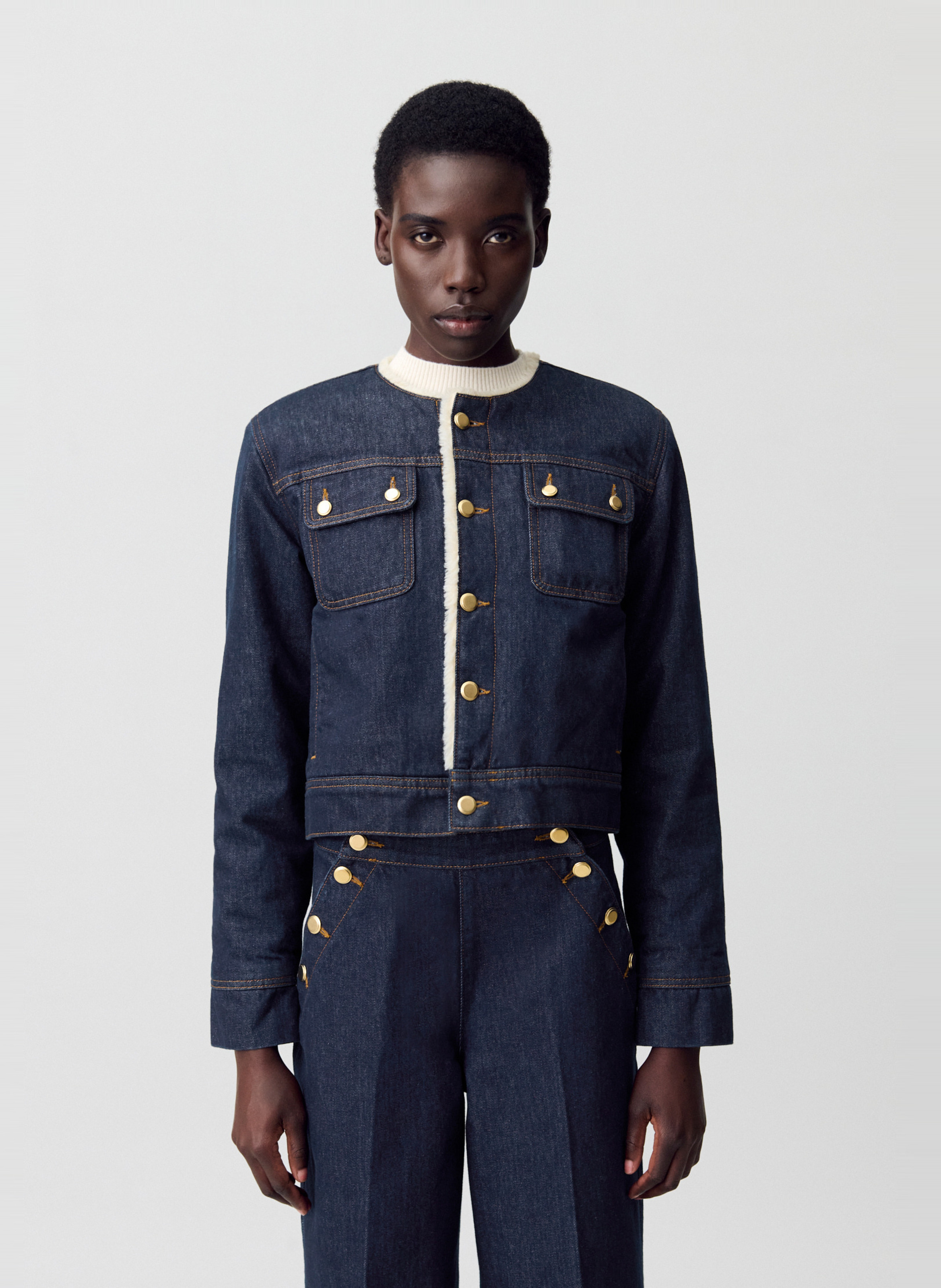 Veste en jean col rond valya CLAUDIE PIERLOT Bleu