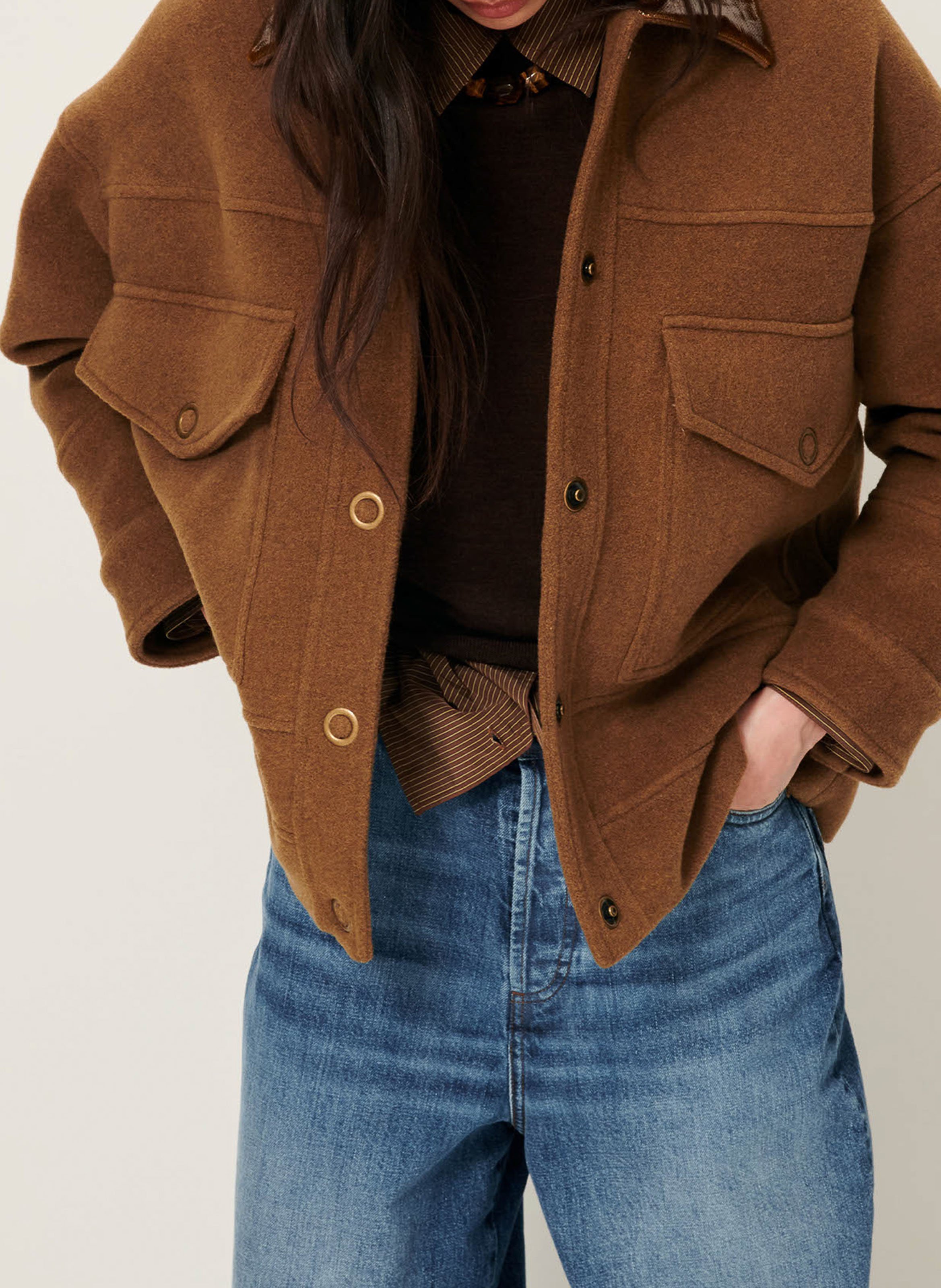 Manteau court col classique en laine mélangée edfinlay SESSUN Marron