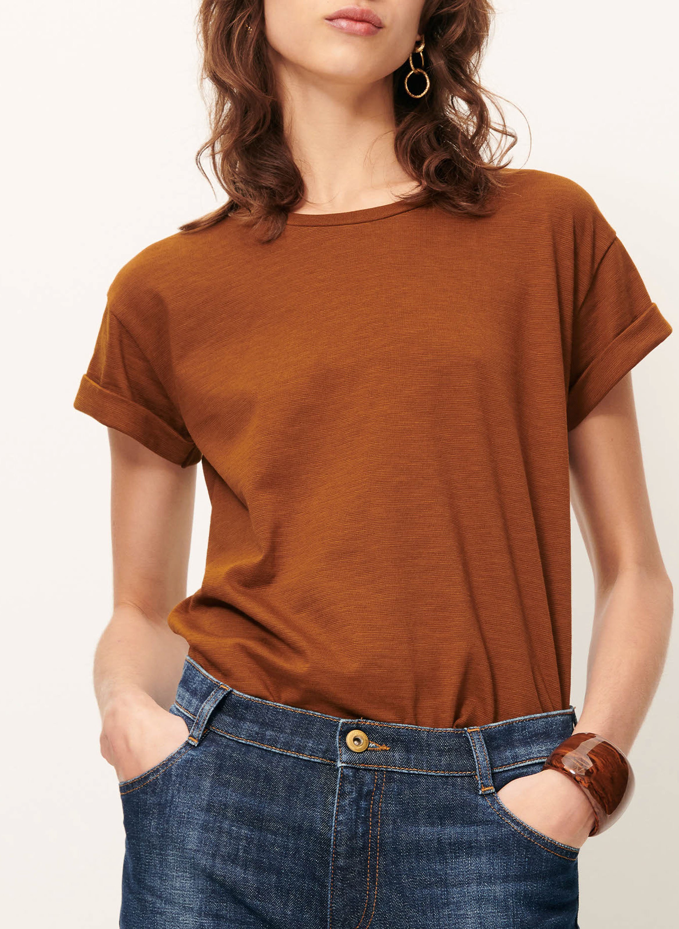 Tee-shirt col rond en coton mélangé albano SESSUN Marron