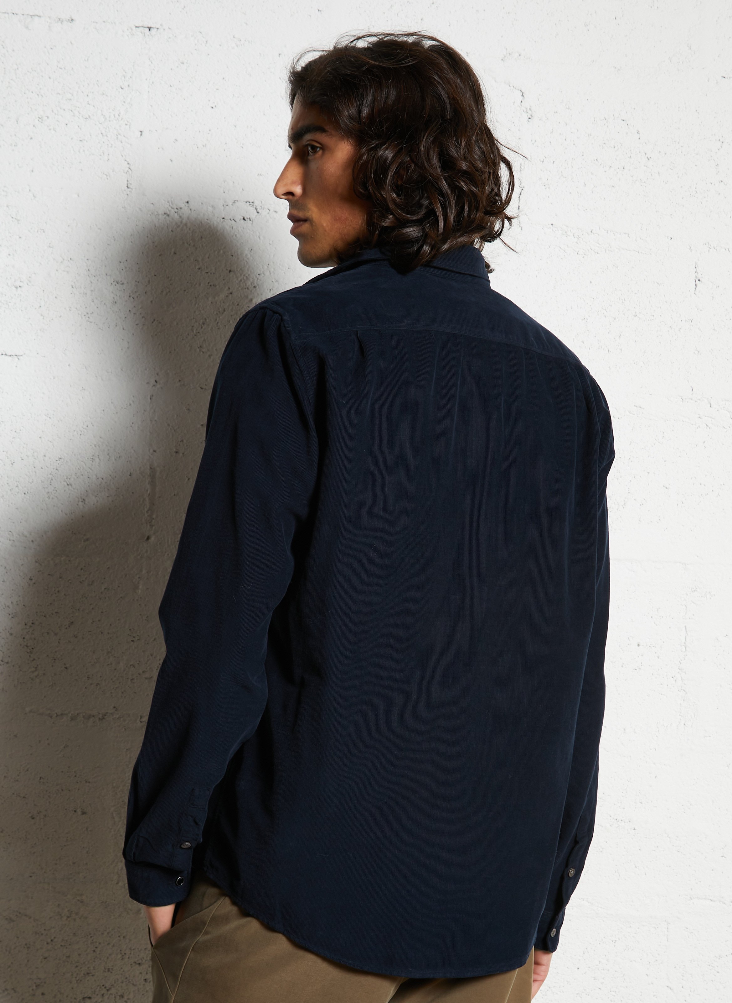 Chemise droite boutonnée en velours IKKS Bleu