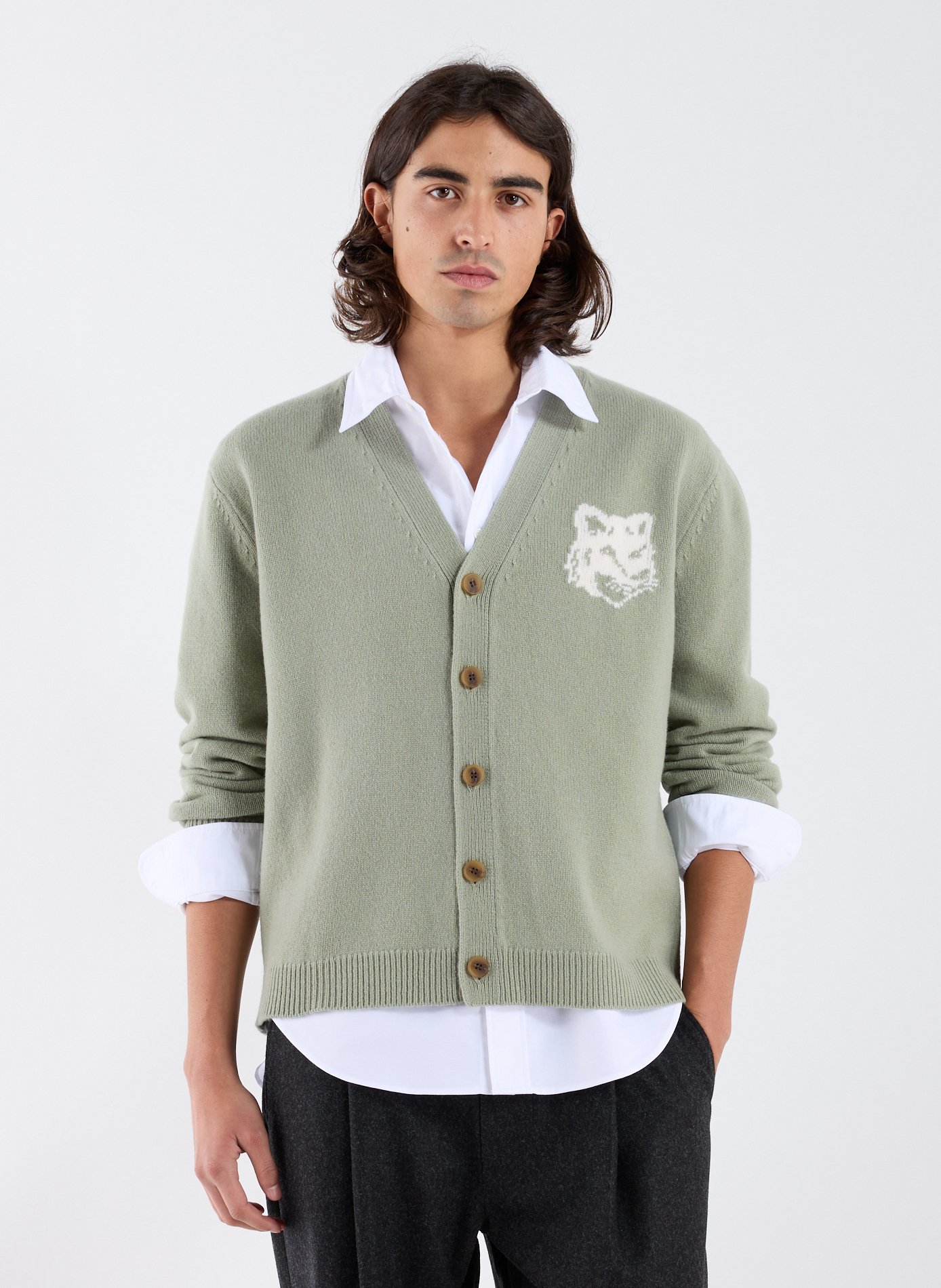 Wool Fox Head Cardigan MAISON KITSUNÉ Green