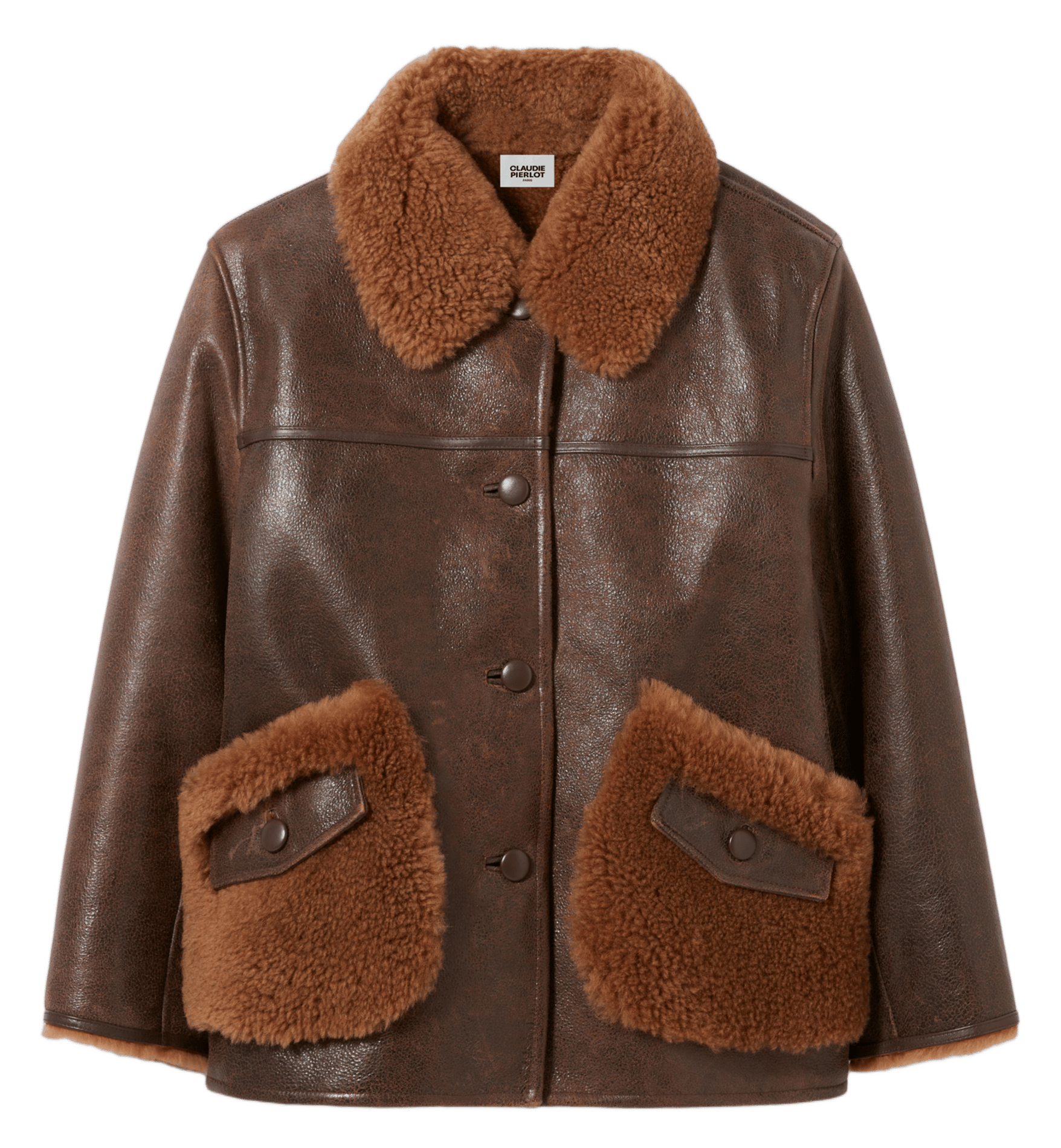 Veste en cuir droite florita CLAUDIE PIERLOT Marron