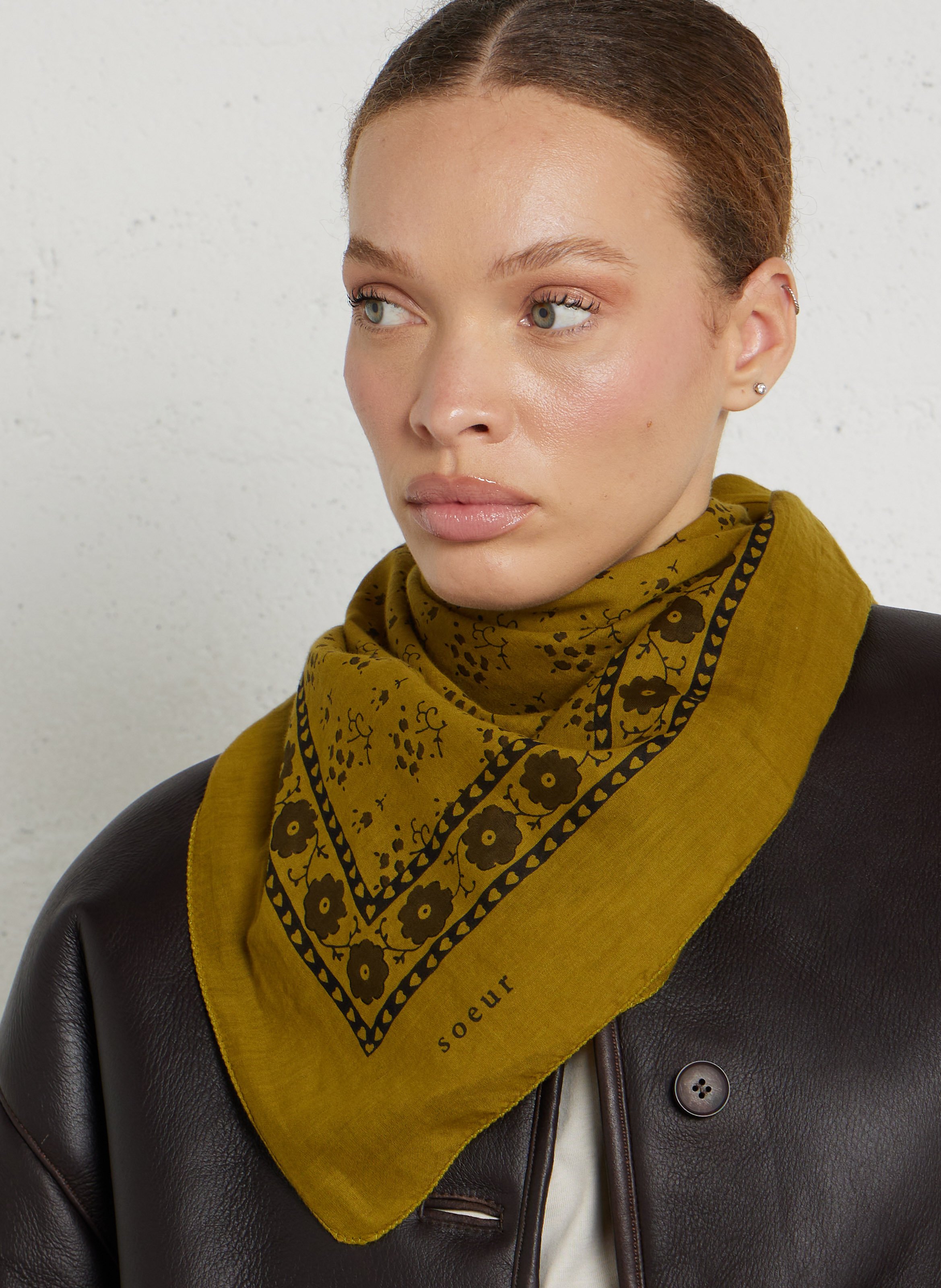 Foulard carré imprimé en coton SOEUR Vert