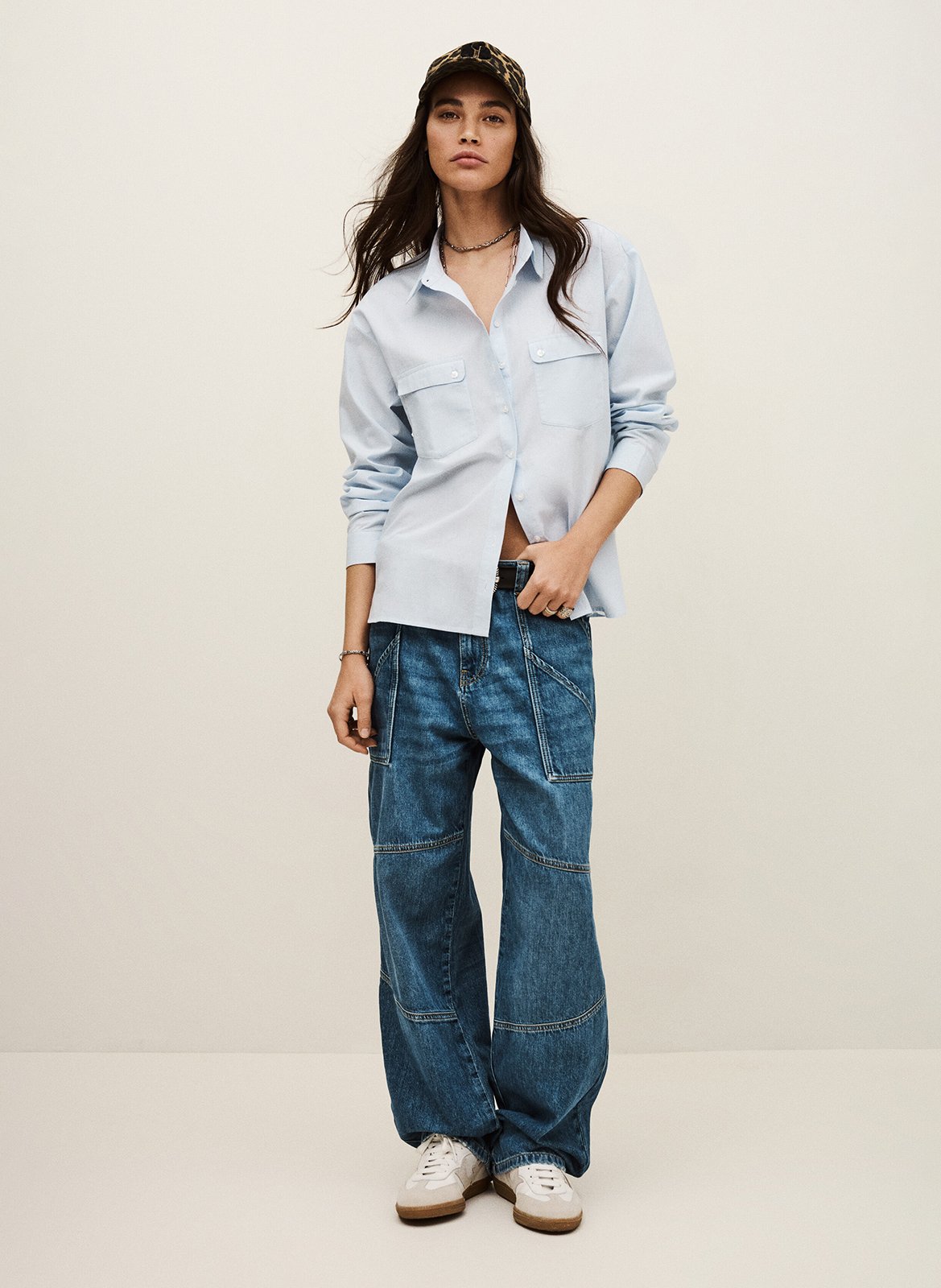 Chemise droite col classique en coton rayé porzia BA&SH Bleu