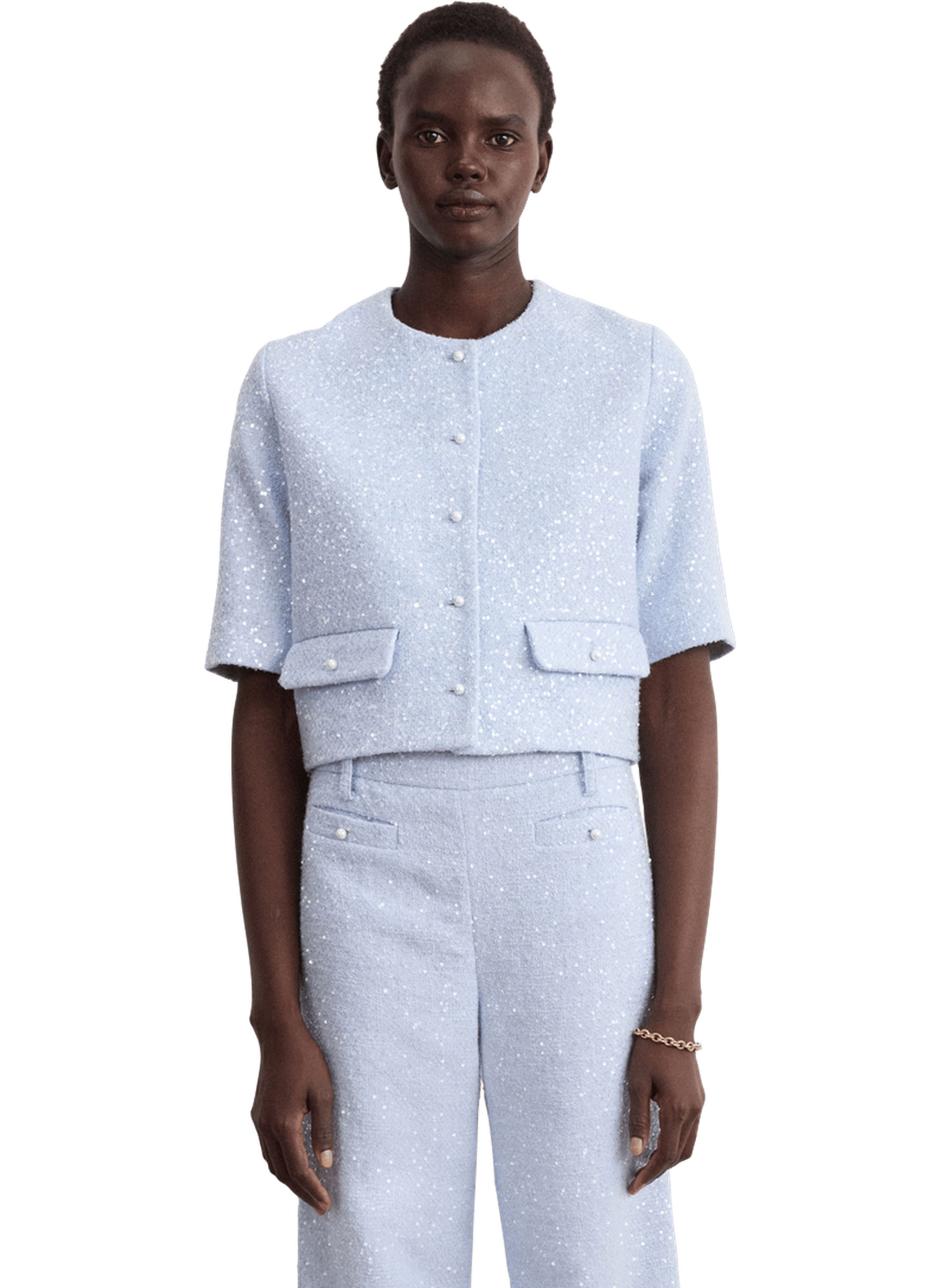 Veste courte sans col à sequins - marjolene PABLO Bleu