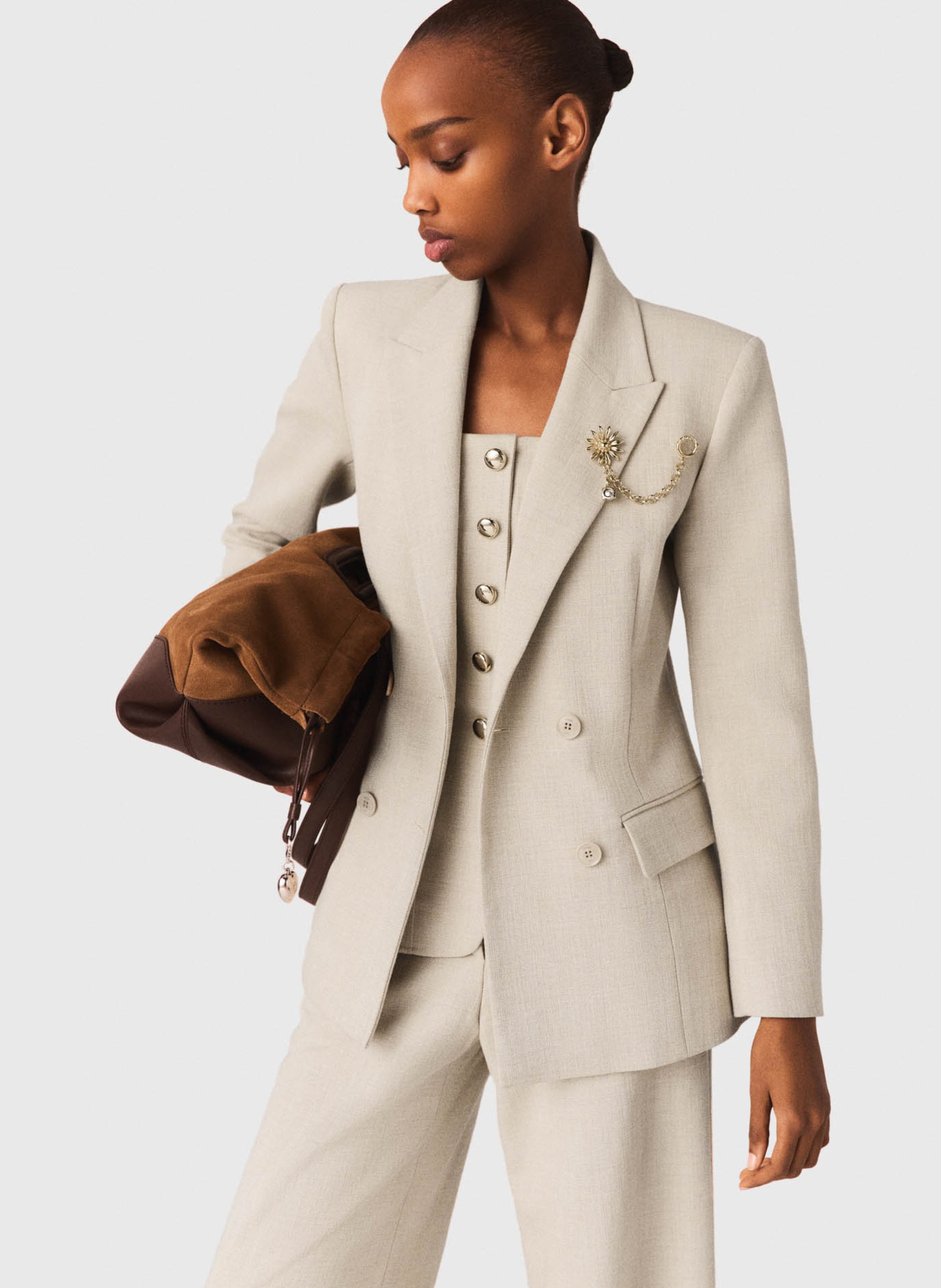 Veste col tailleur MAJE Beige