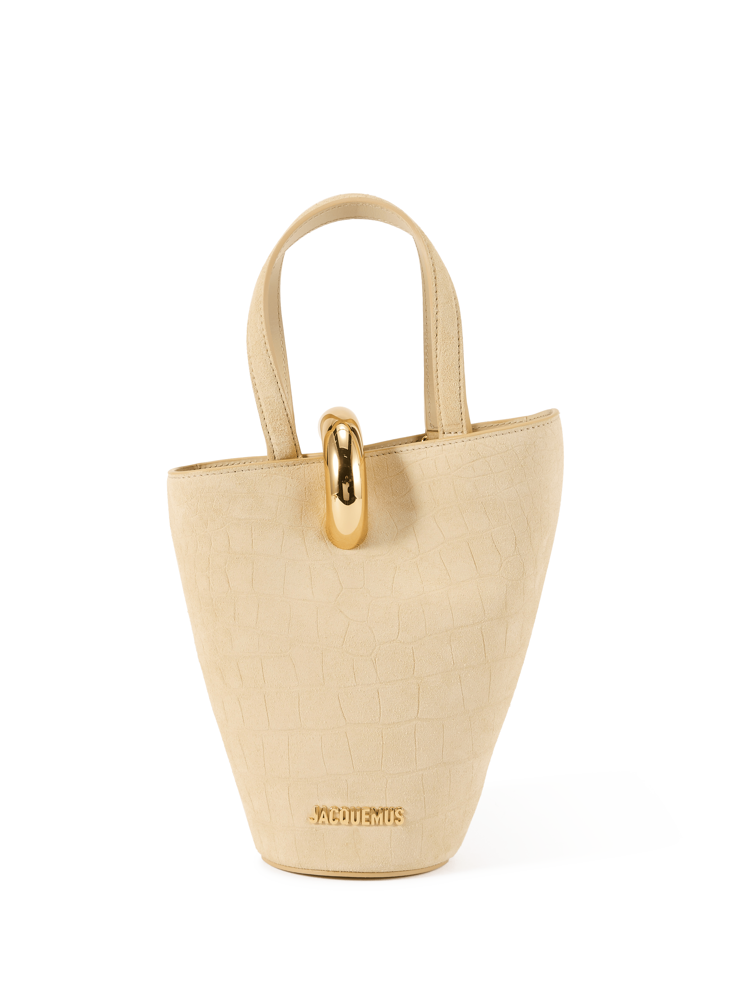 Le Petit Bambola croc-embossed suede leather bucket bag JACQUEMUS Beige