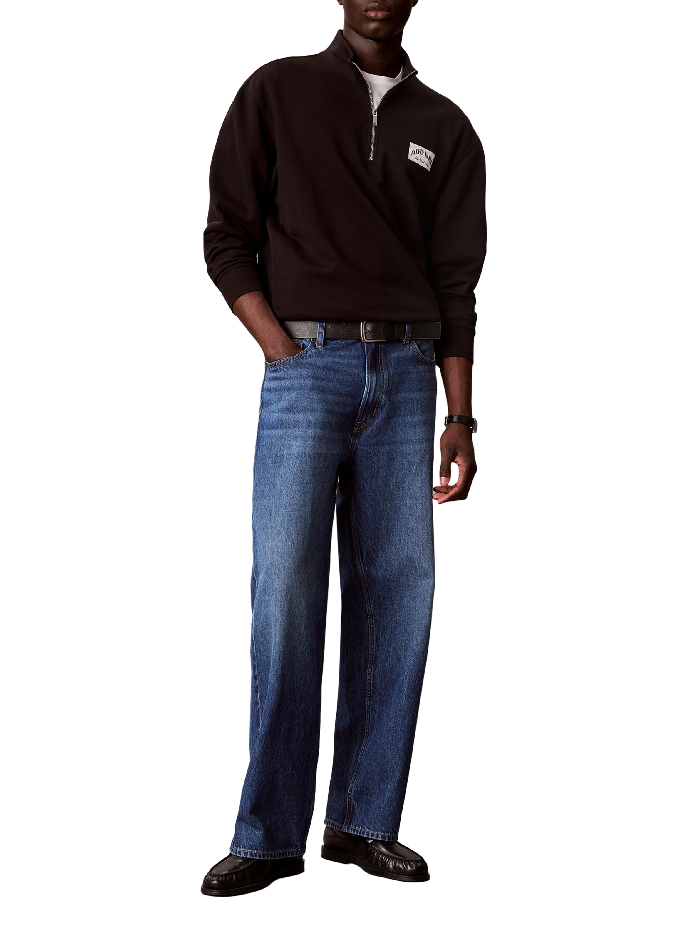 Sweatshirt à col montant zippé en coton CALVIN KLEIN Noir