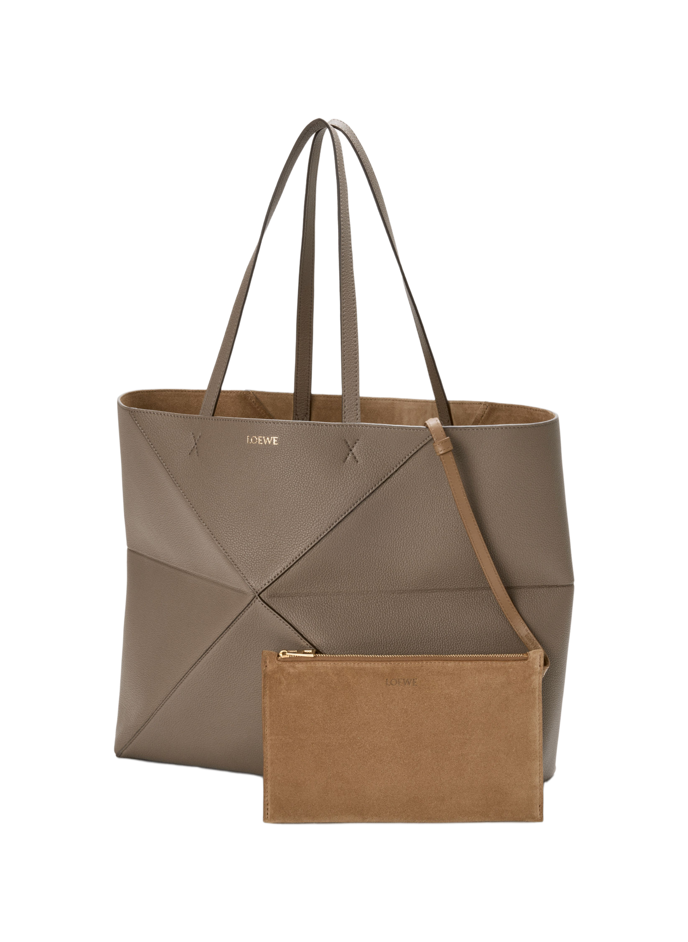 Grand Puzzle Fold tote horizontal en cuir de veau grainé souple LOEWE Beige