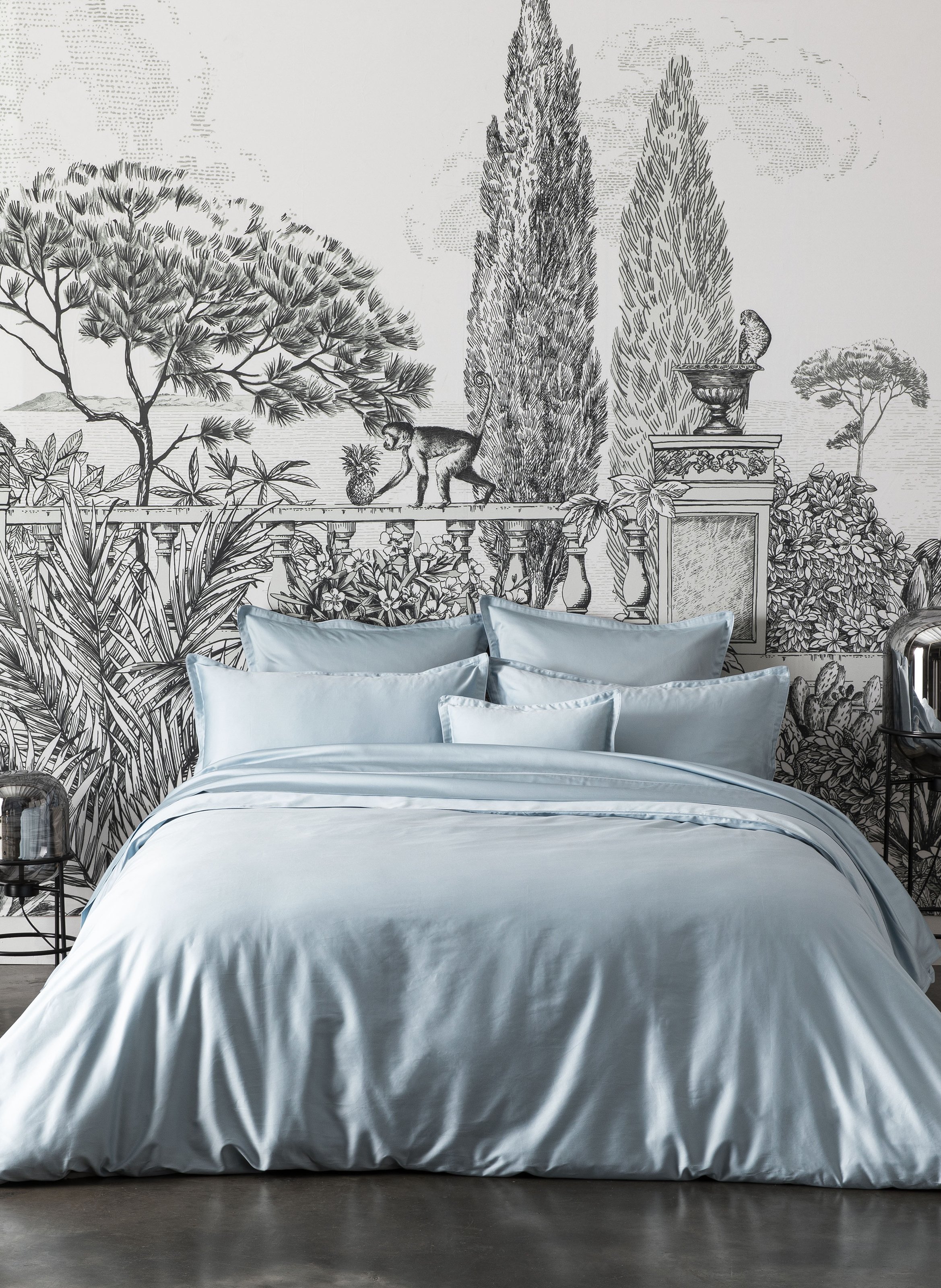 Housse de couette unie en satin de coton bio, teophile  Bleu baltique