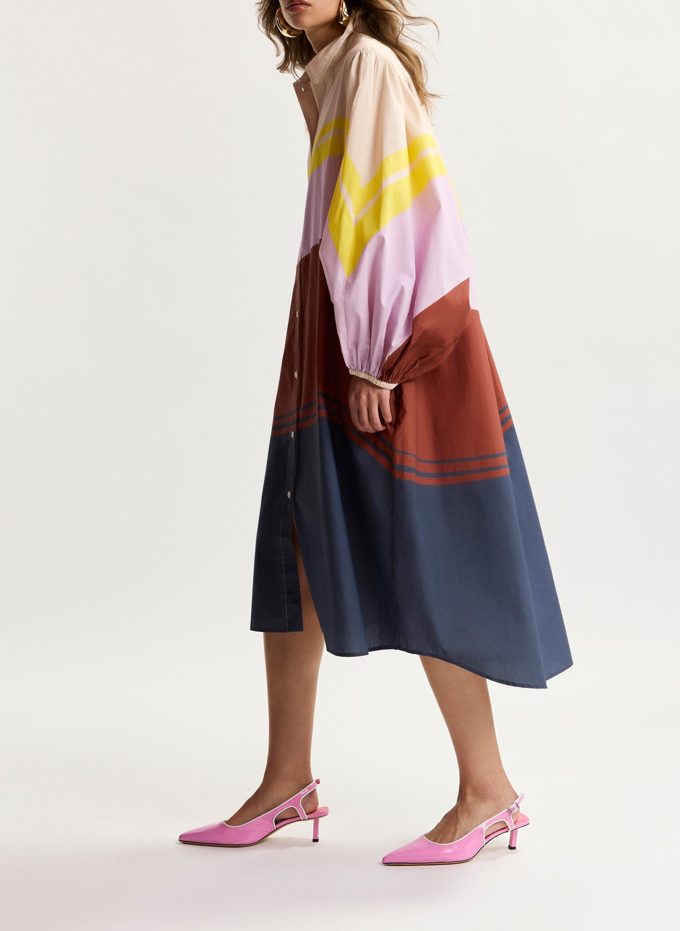Robe midi col classique en coton jerulo ESSENTIEL ANTWERP Multicolore