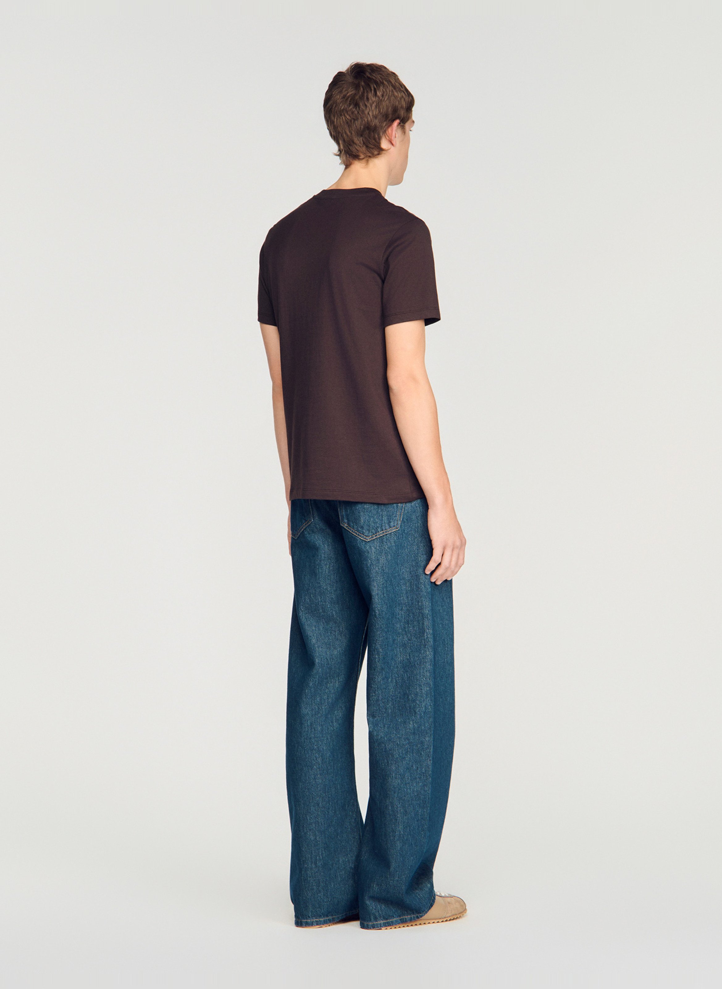 Tee-shirt droit col rond en coton SANDRO Marron