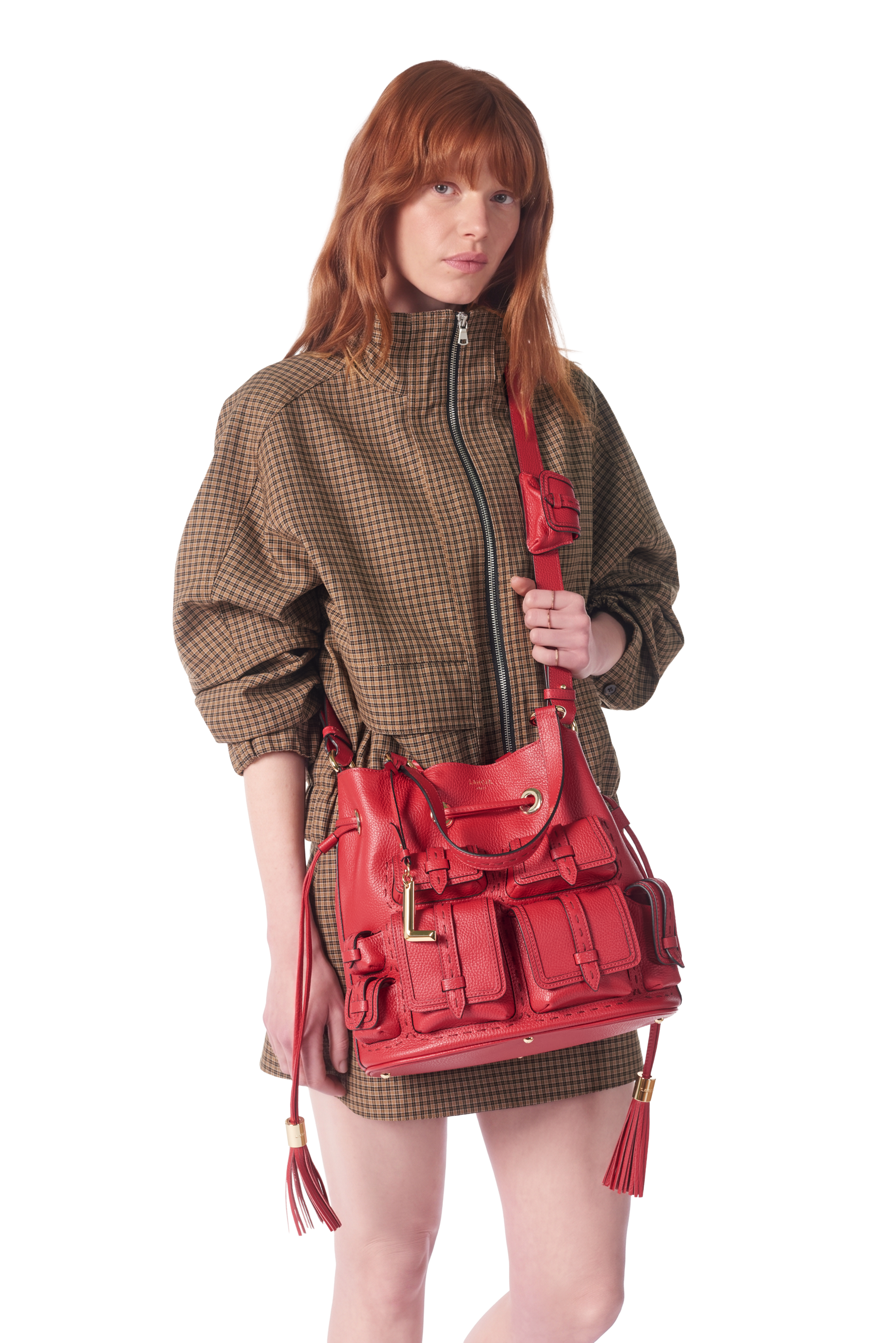 Sac seau premier flirt de lancel en animation 150y multipoches : cuir de vachette graine LANCEL Rouge