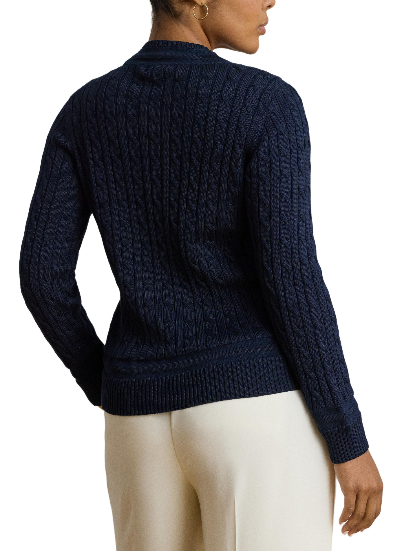 Sweater with embroidered logo in twisted cotton blend knit. LAUREN Blue