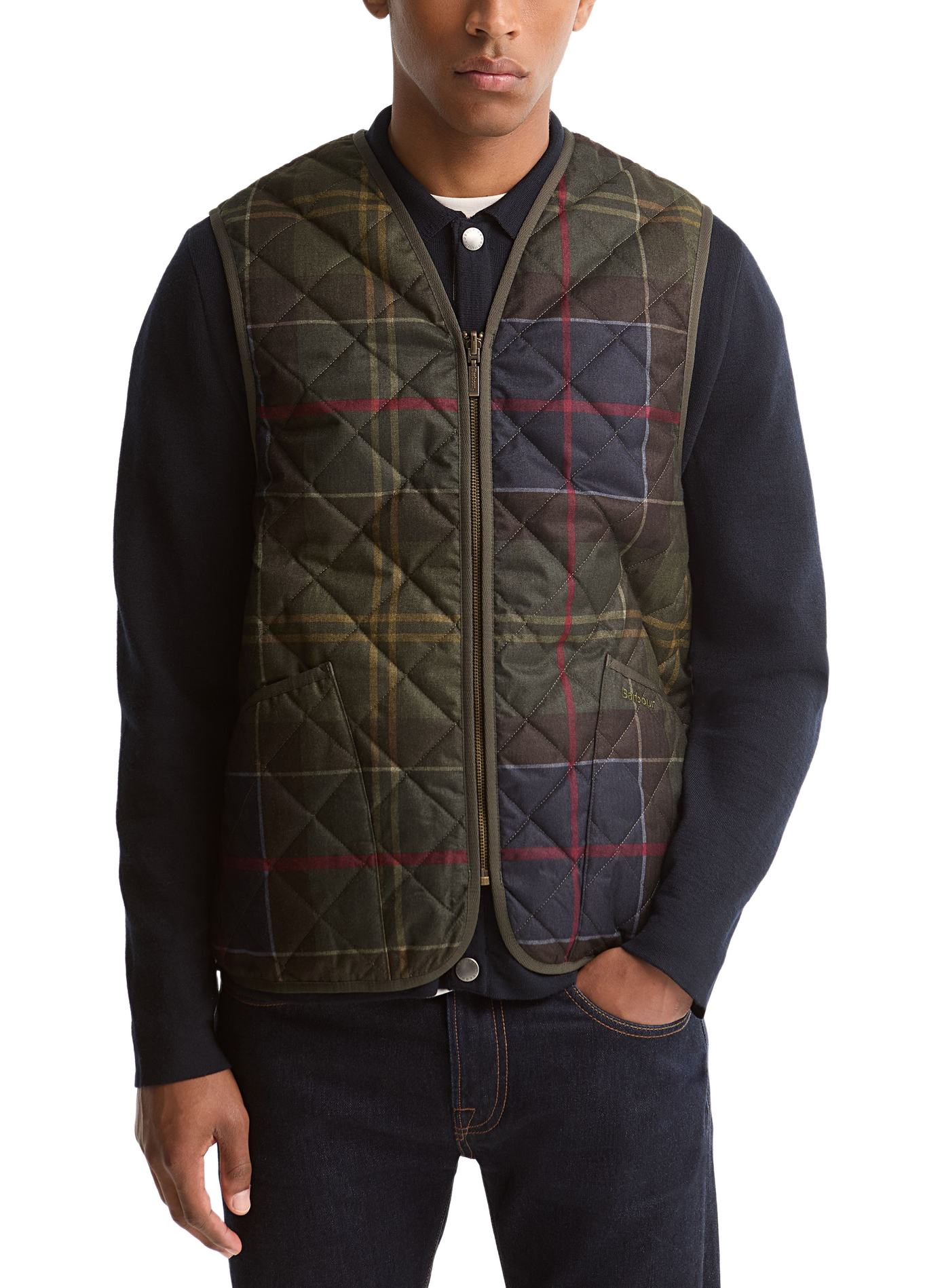 Sleeveless straight checkered jacket BARBOUR Multicolour