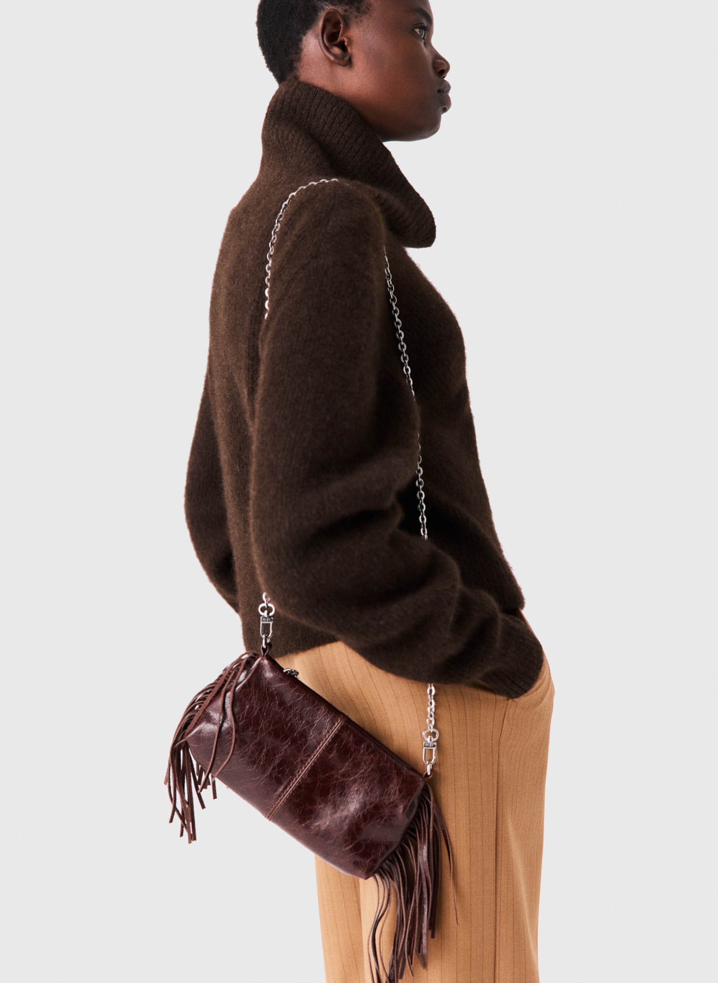 Pochette en cuir miss m pouch MAJE Marron