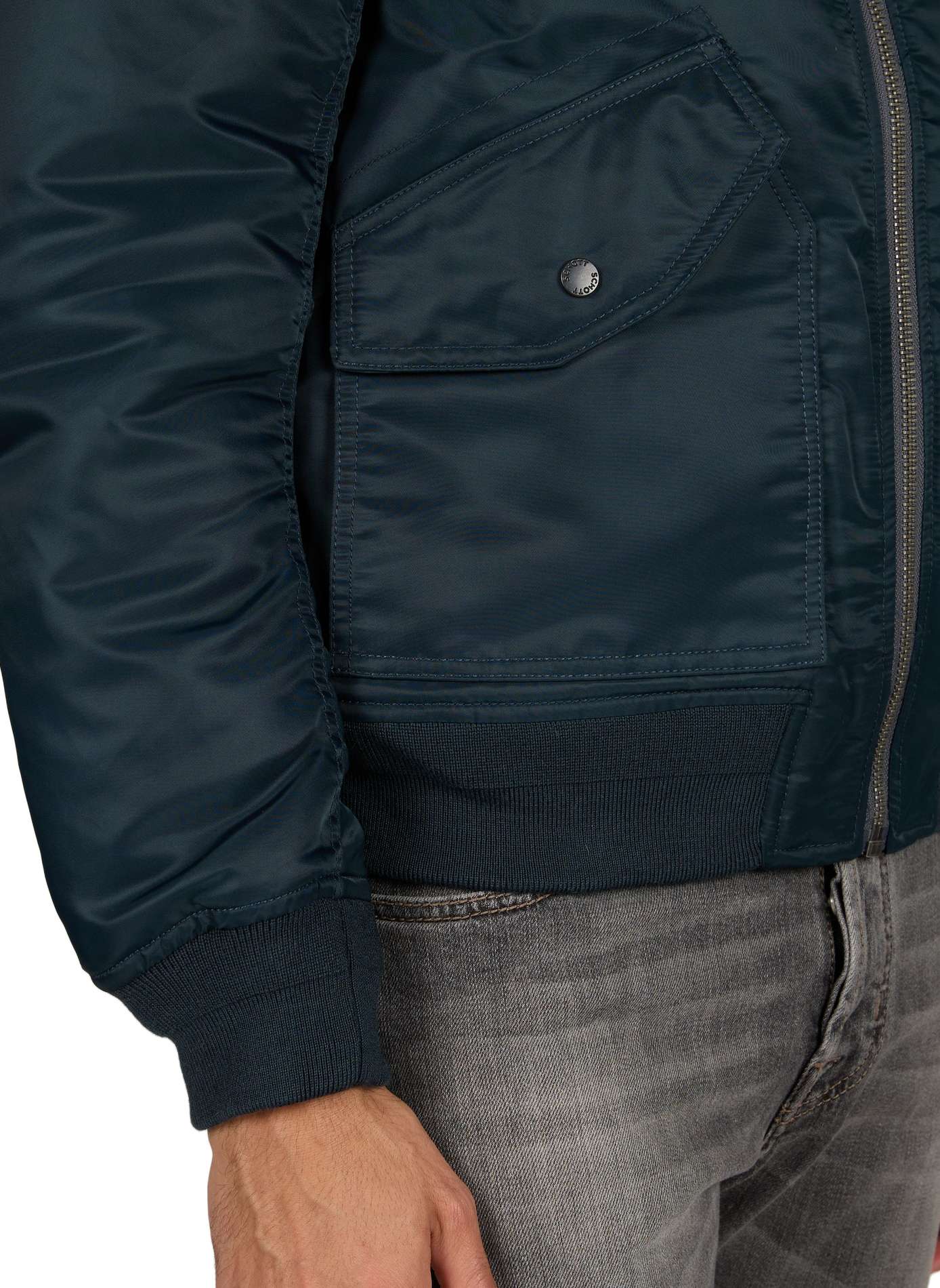 Gerader Unifarben Bomber mit Logo SCHOTT Blau