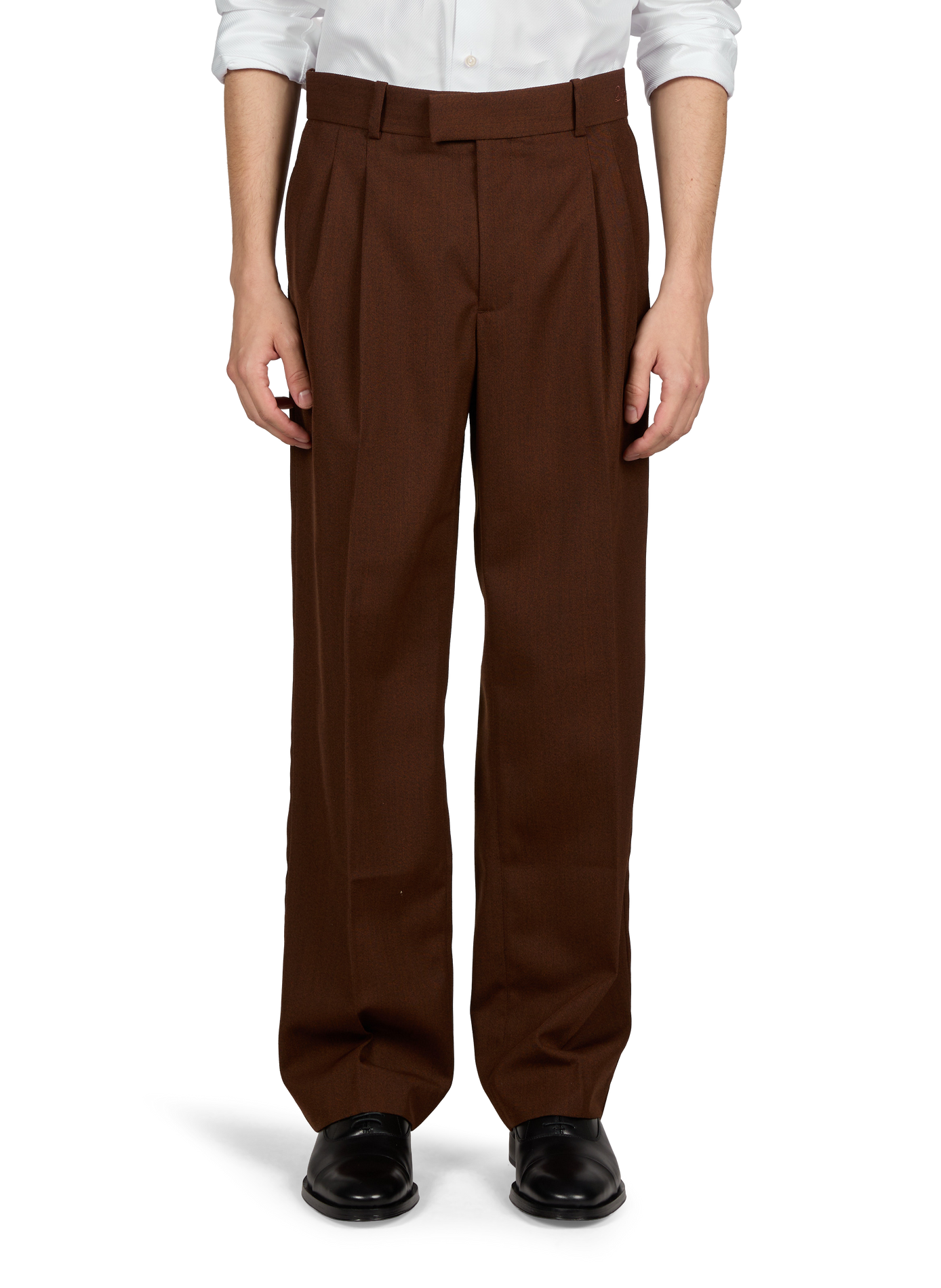 Plain straight-leg tailored trousers with pleats DROLE DE MONSIEUR Brown
