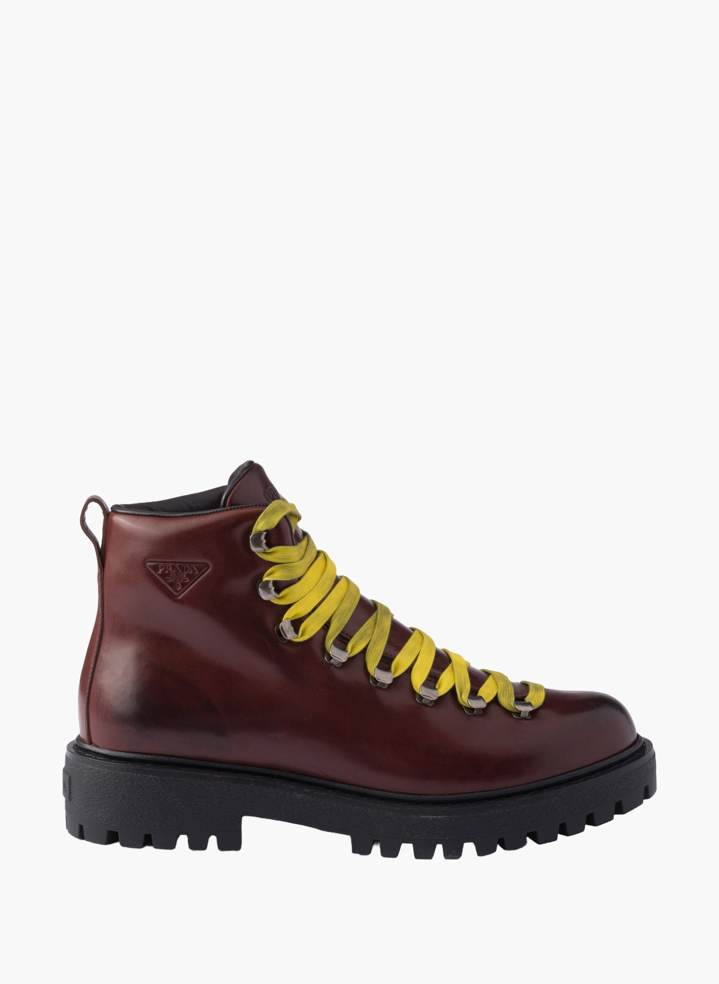 Bottines à lacets en cuir vieilli PRADA Marron