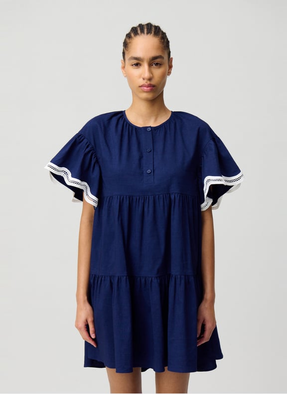 Robe courte col rond en lin mélangé Bleu by CLAUDIE PIERLOT CLAUDIE PIERLOT Robe courte col rond en lin mélangé Bleu