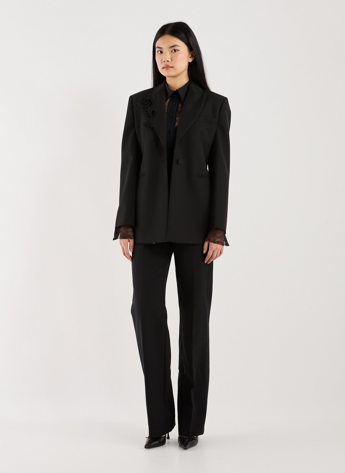 Veste col tailleur en laine vierge BLUMARINE Noir