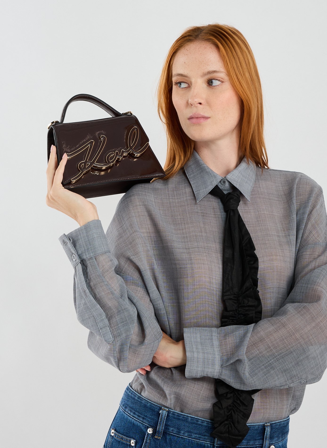 Small patent leather handbag KARL LAGERFELD Brown