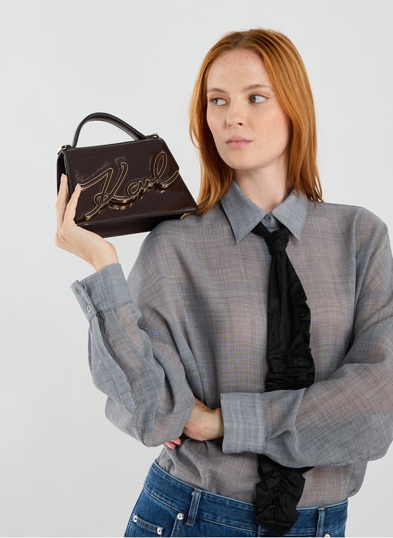 Petit sac à main en cuir verni | Marron by KARL LAGERFELD Petit sac à main en cuir verni Marron