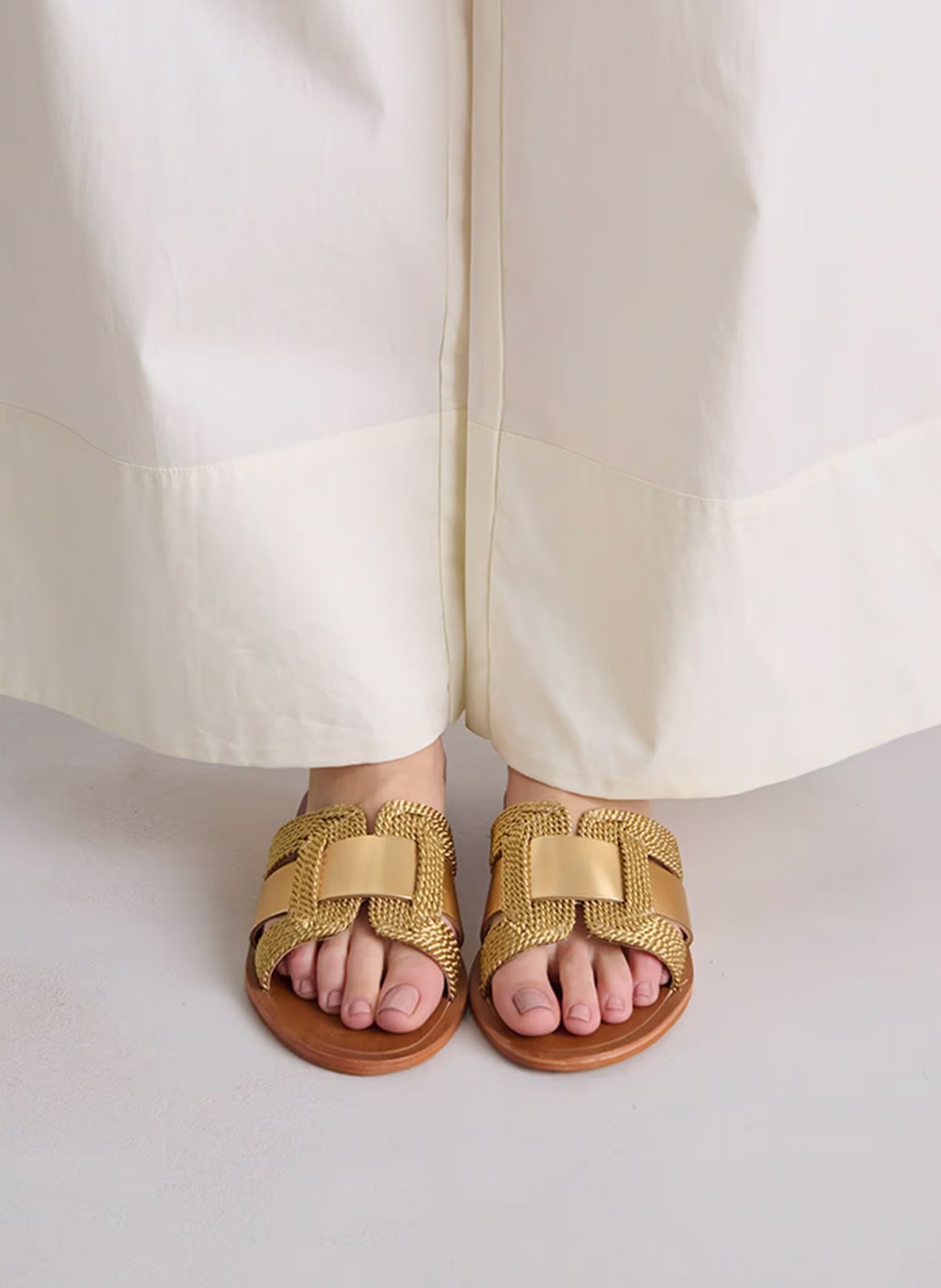 Sandales plates en cuir métallisé wilou JONAK Doré