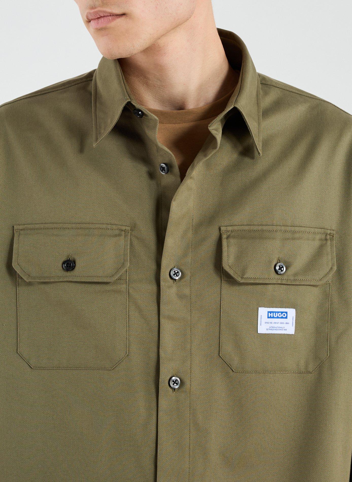 Chemise ample col classique en coton HUGO BLUE Kaki