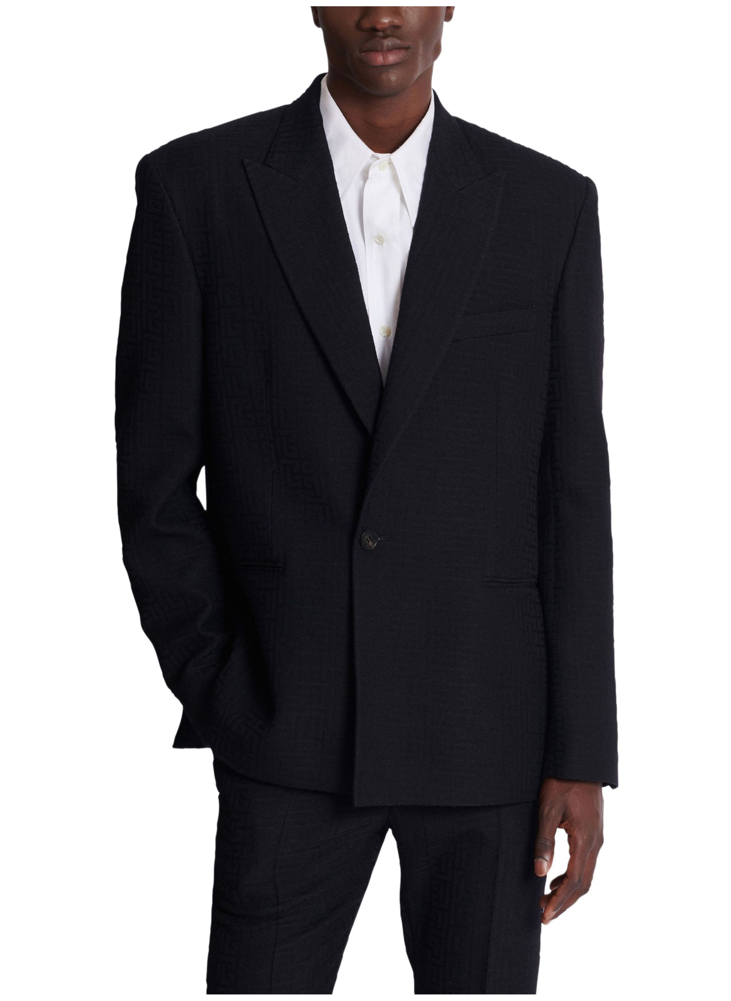Veste 1 bouton en grain de poudre monogramme BALMAIN Noir