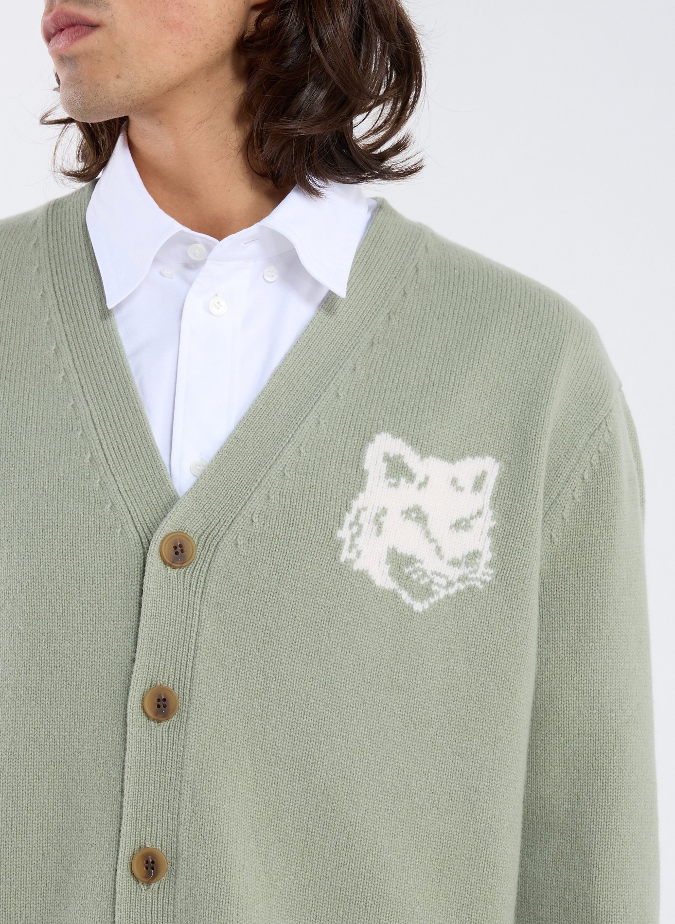 Wool Fox Head Cardigan MAISON KITSUNÉ Green