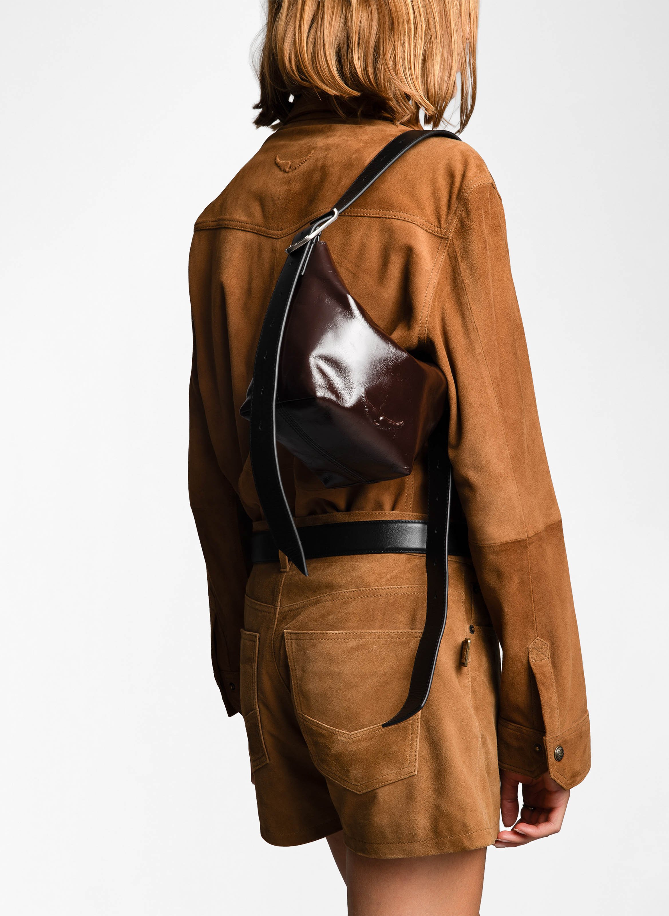 Sac porté épaule en cuir verni baby jane ZADIG&VOLTAIRE Marron