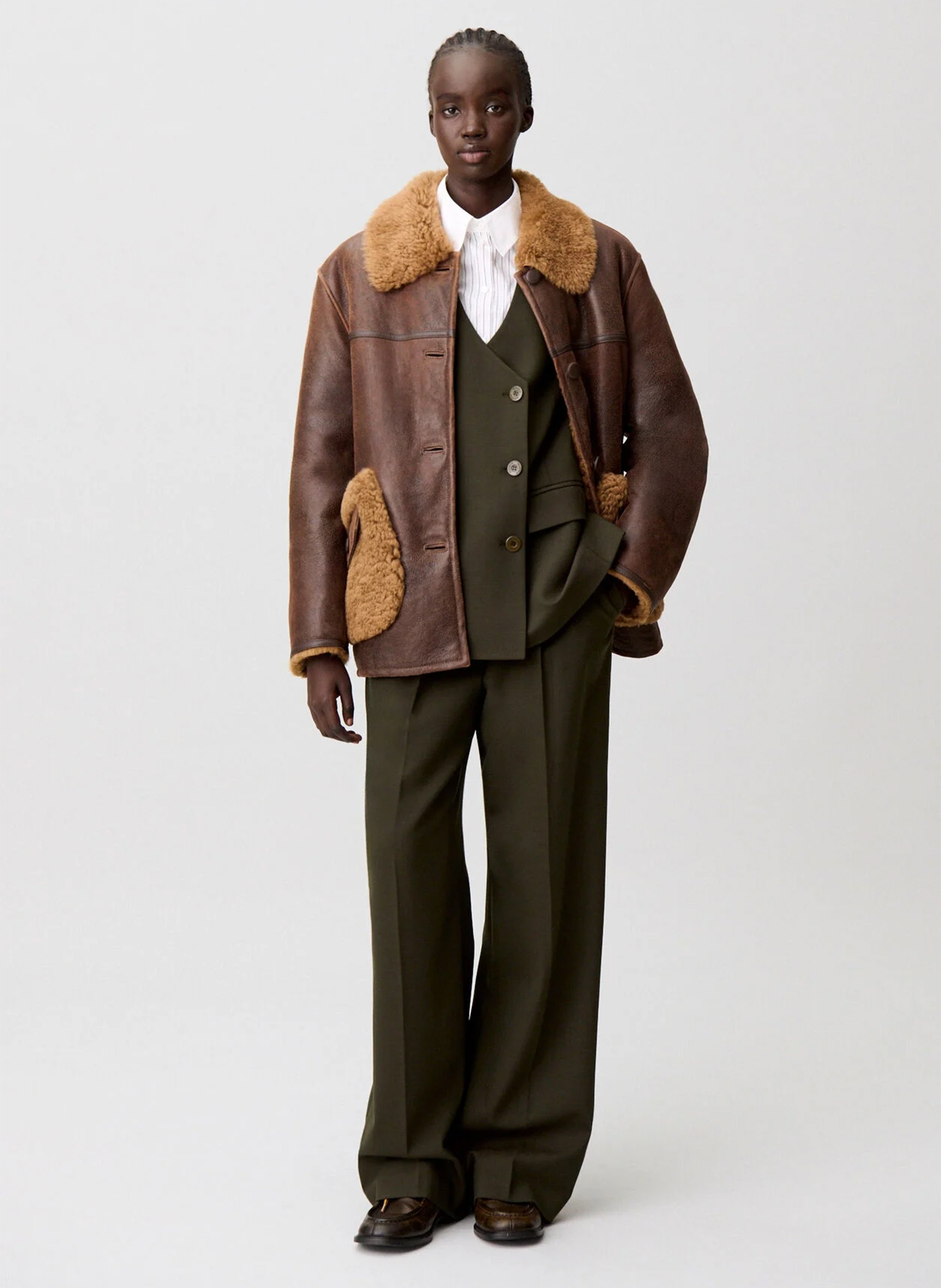 Veste en cuir droite florita CLAUDIE PIERLOT Marron