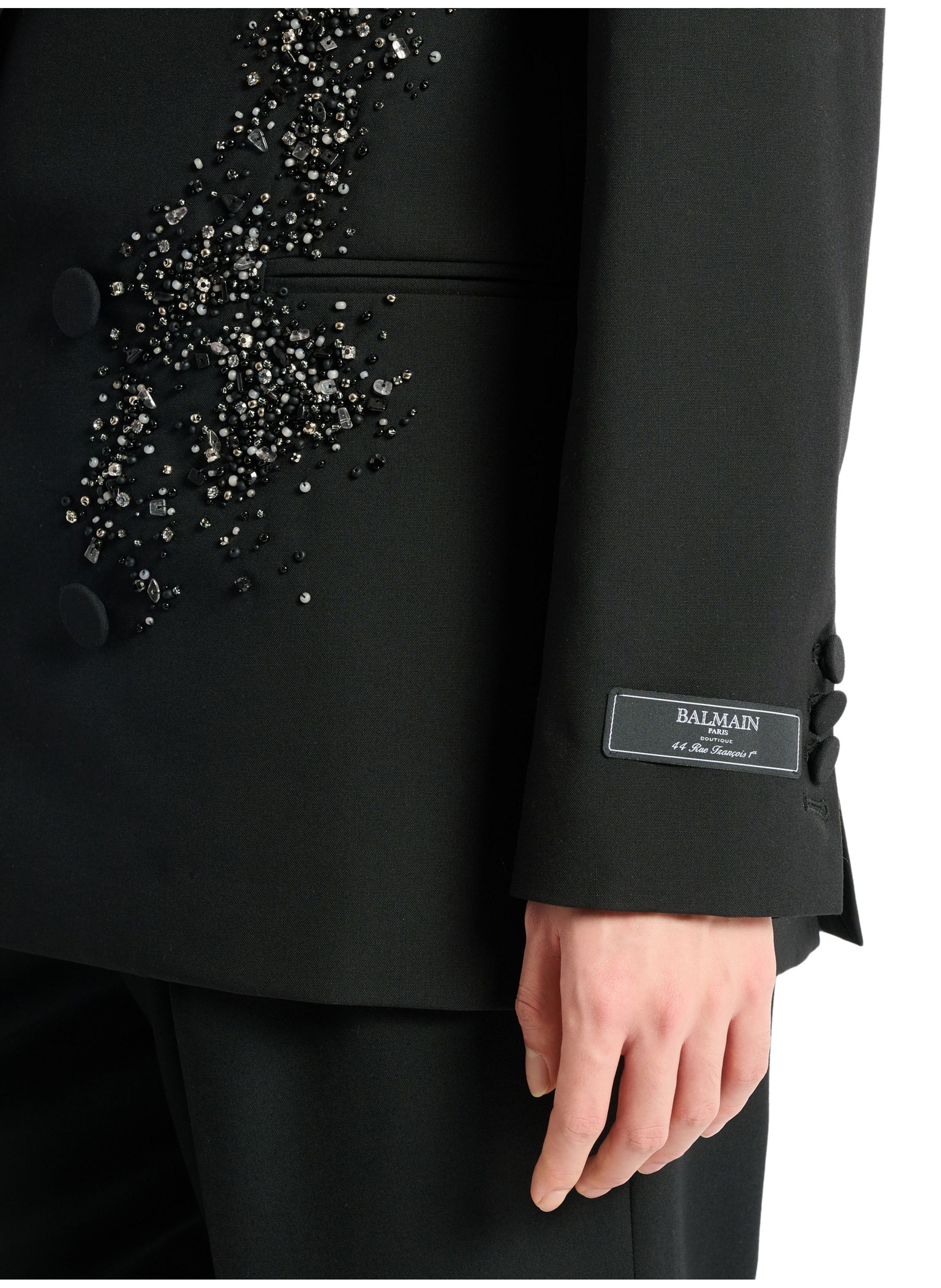 Blazer en laine brodée « sand effect amethyst » BALMAIN Noir