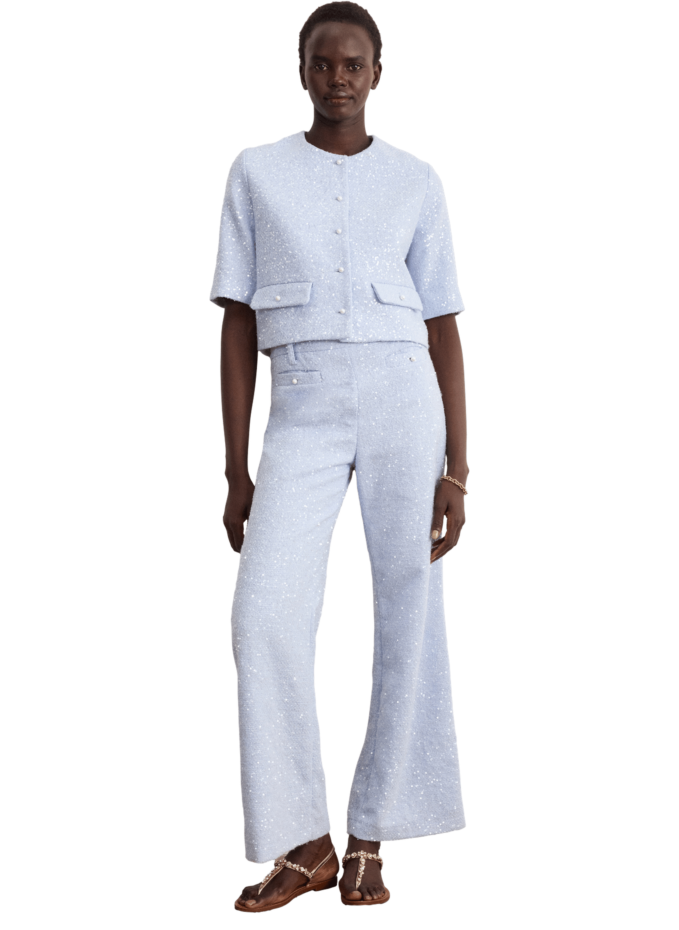 Veste courte sans col à sequins - marjolene PABLO Bleu