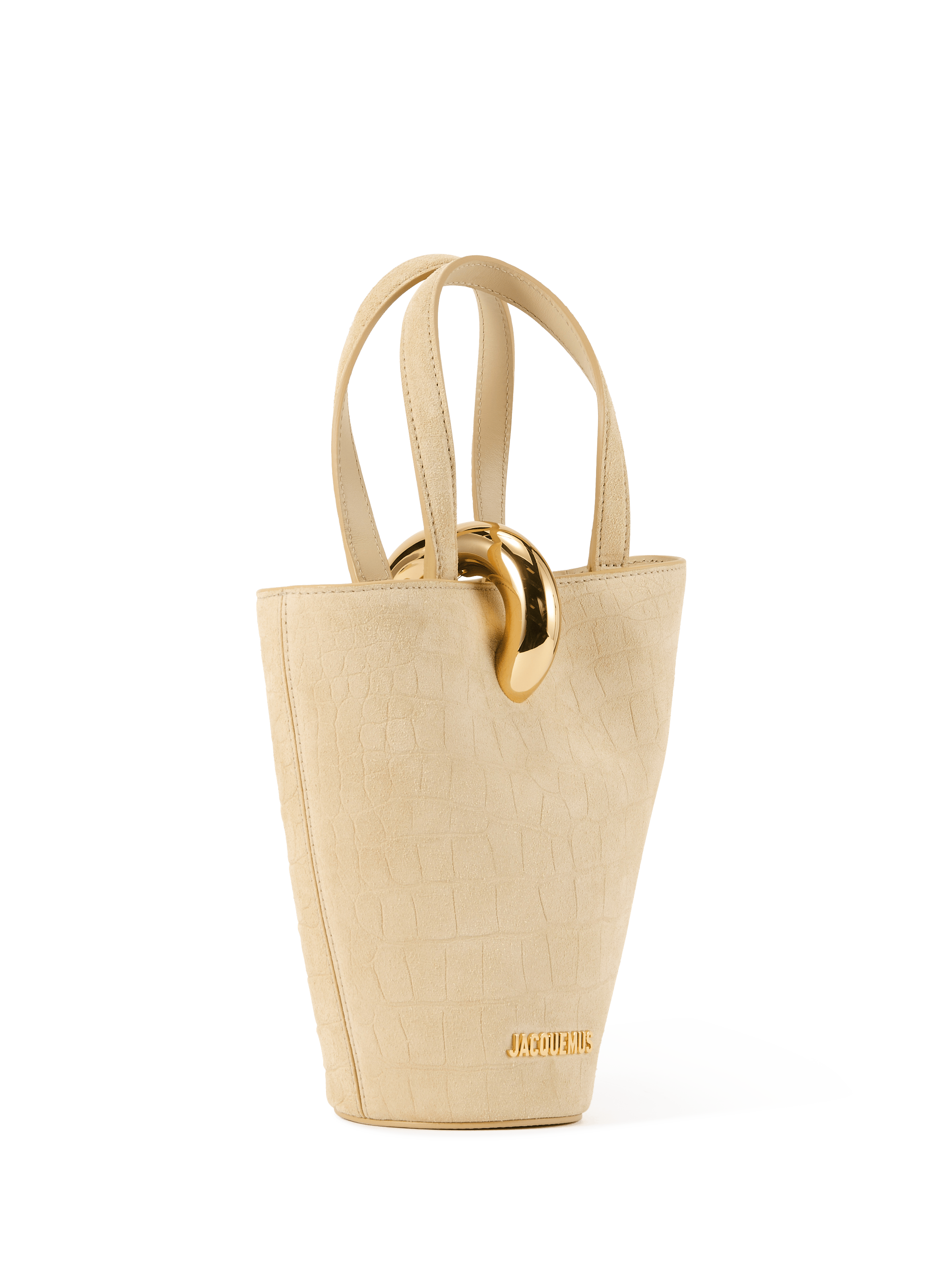 Le Petit Bambola croc-embossed suede leather bucket bag JACQUEMUS Beige