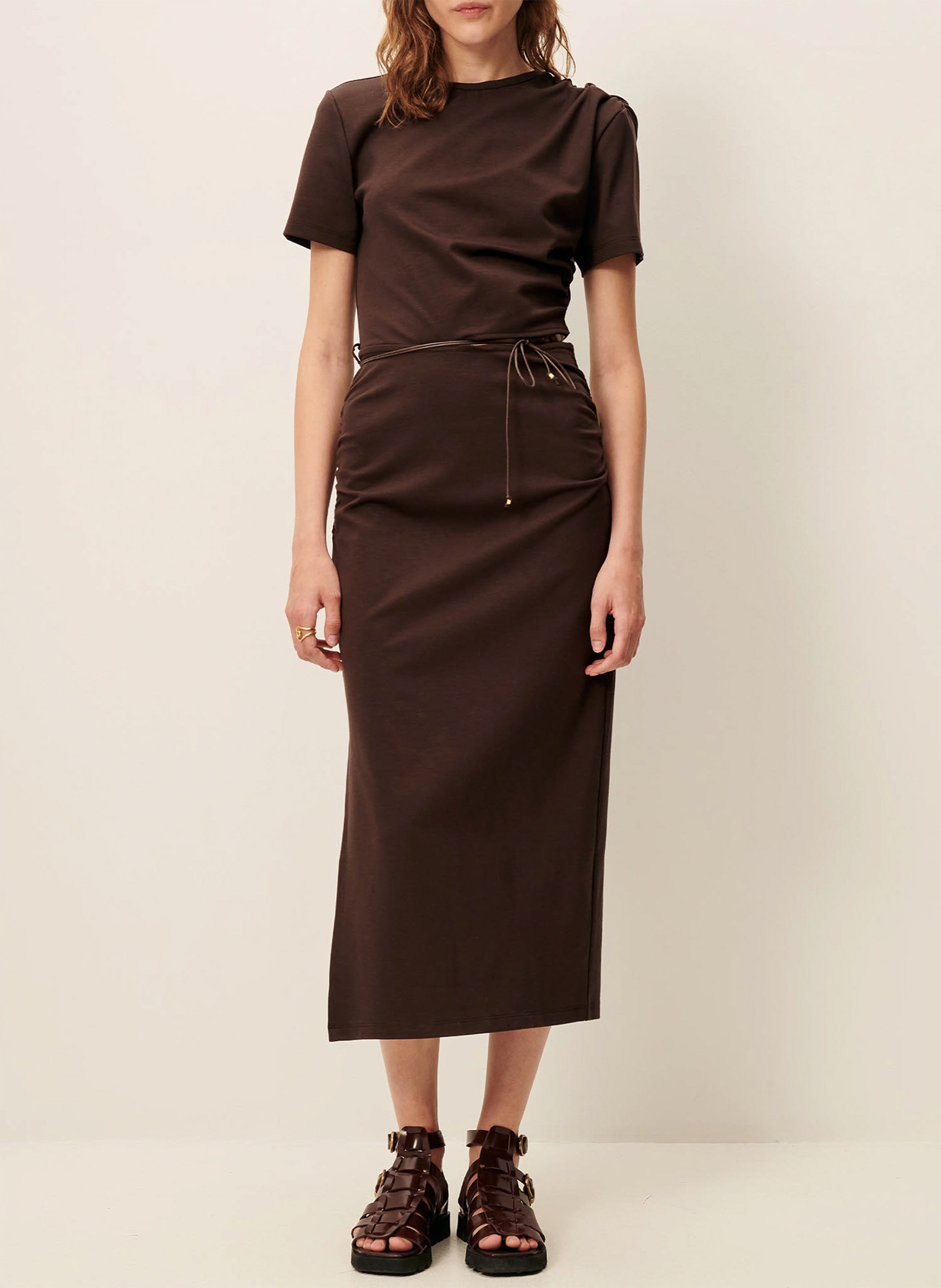 Robe longue en maille vertigo SESSUN Marron