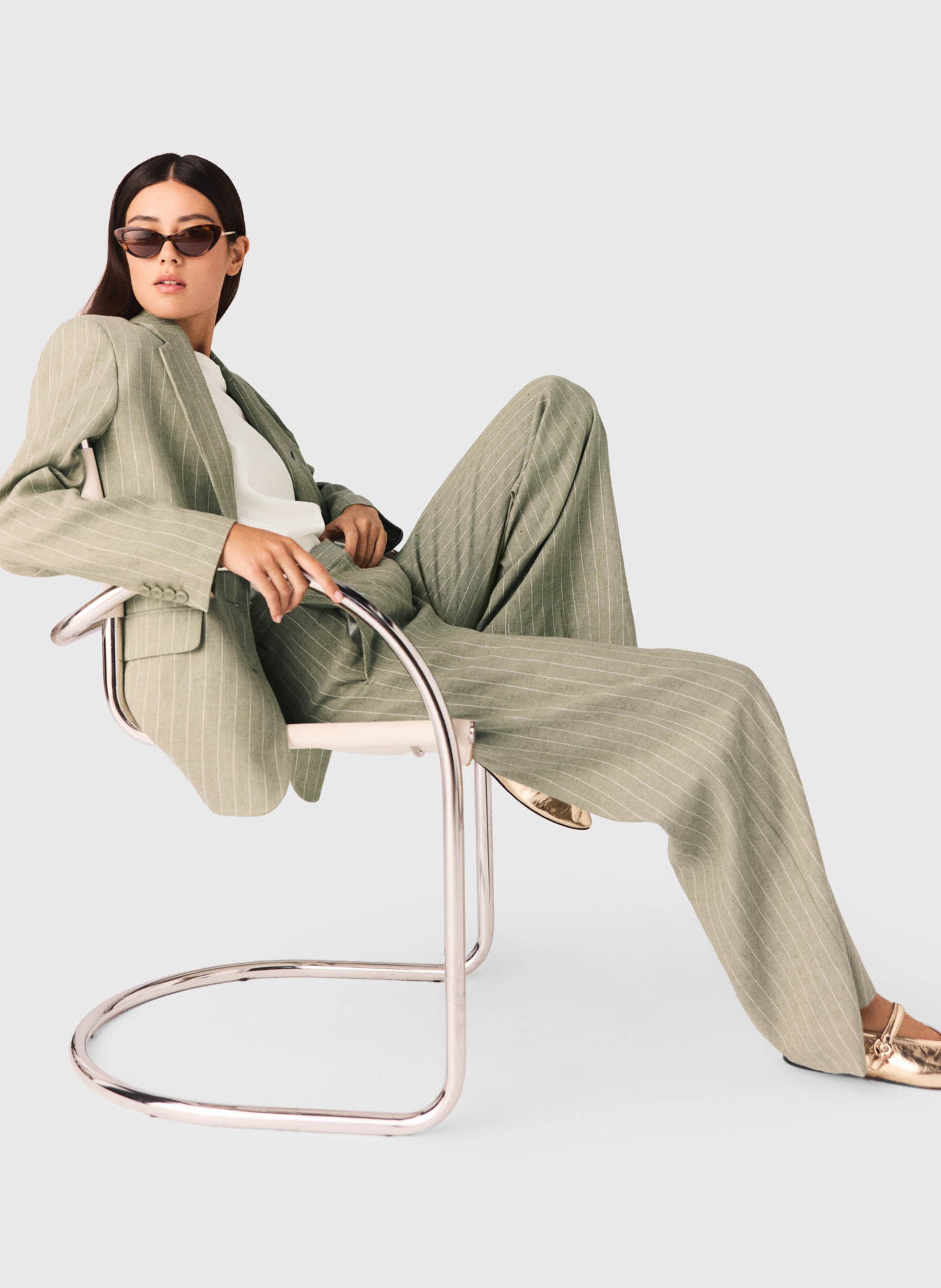 Pantalon large en lin mélangé MAJE Kaki