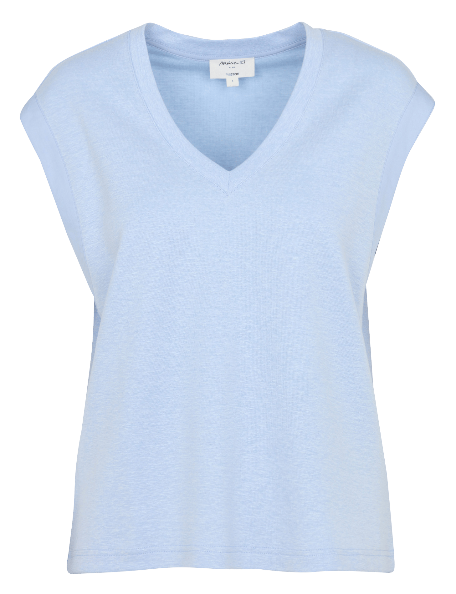 Tee-shirt col v en lin mélangé lyna MAISON 123 Bleu