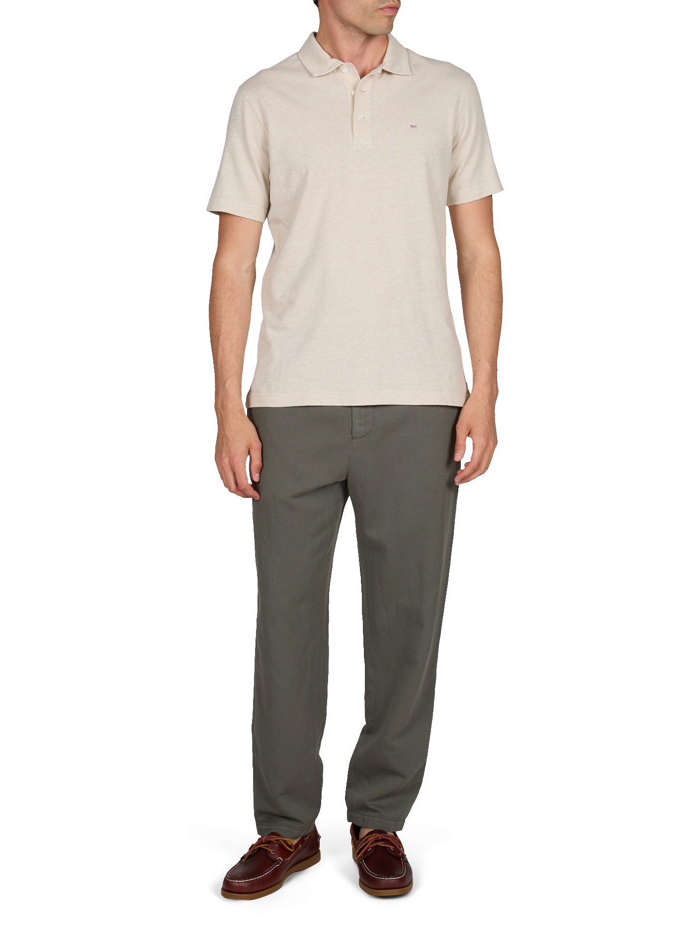 Short-sleeved polo in cotton and linen EDEN PARK Beige