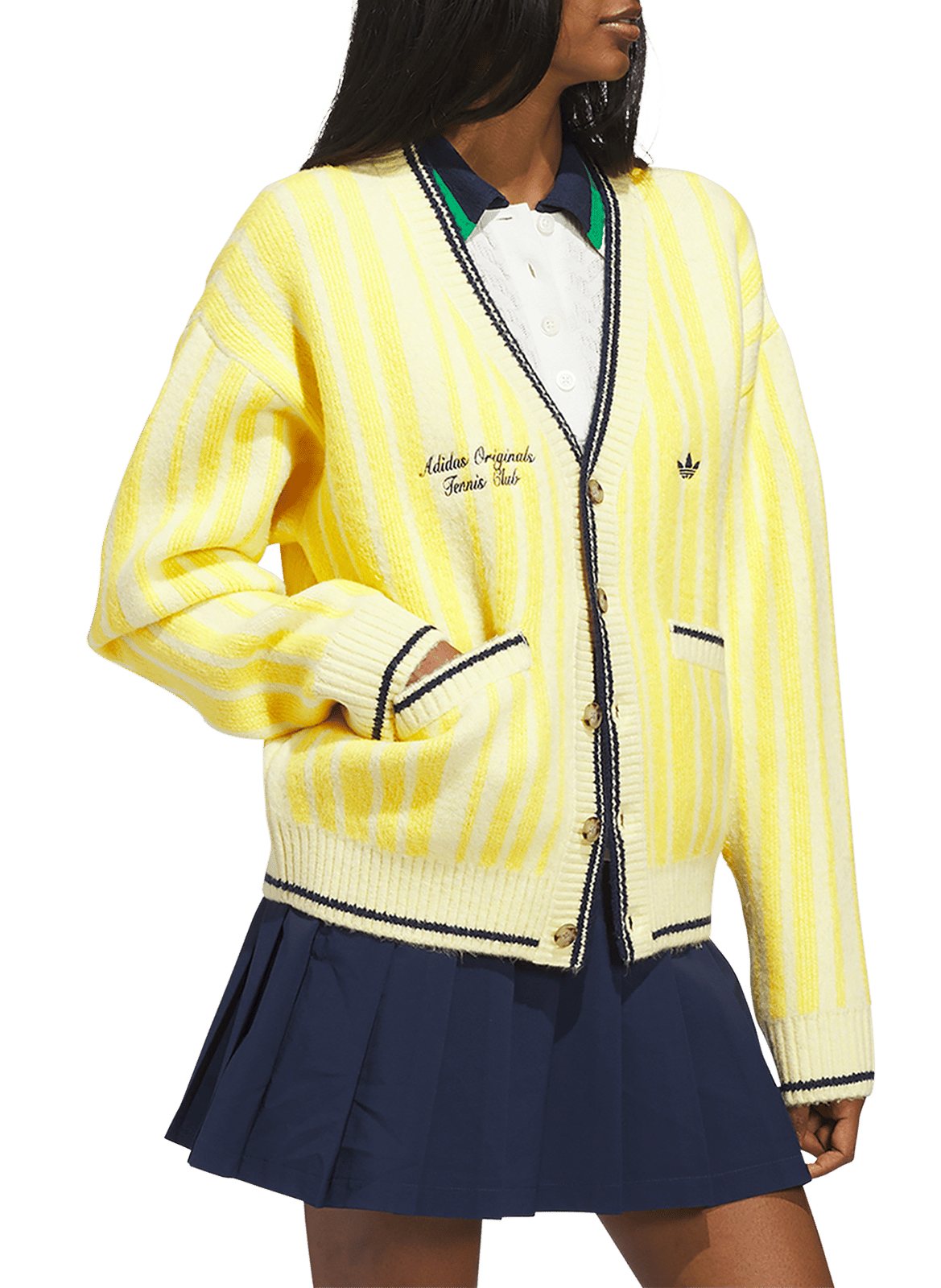 Cardigan à rayures en coton et laine mélangés ADIDAS Jaune