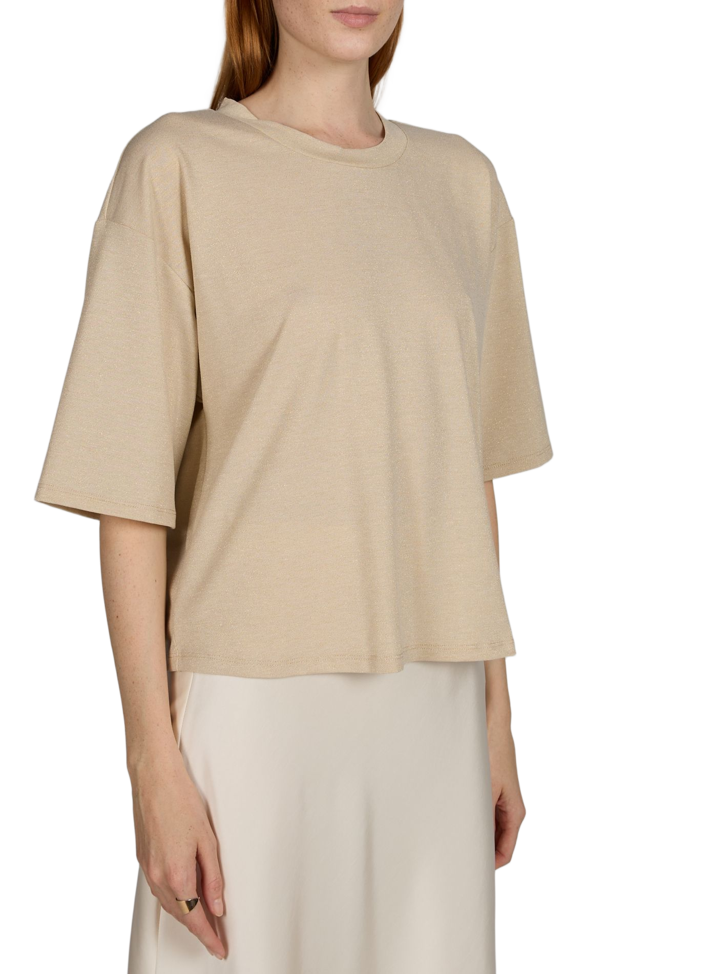 T-shirt cropped brillante con scollo rotondo VILA Beige