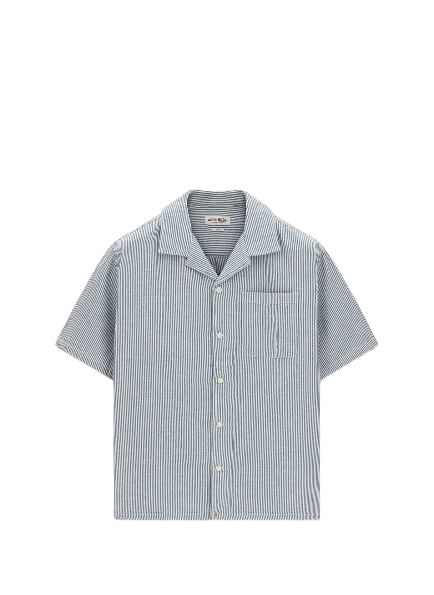 Short-sleeve striped shirt in cotton and linen GUESS Beige