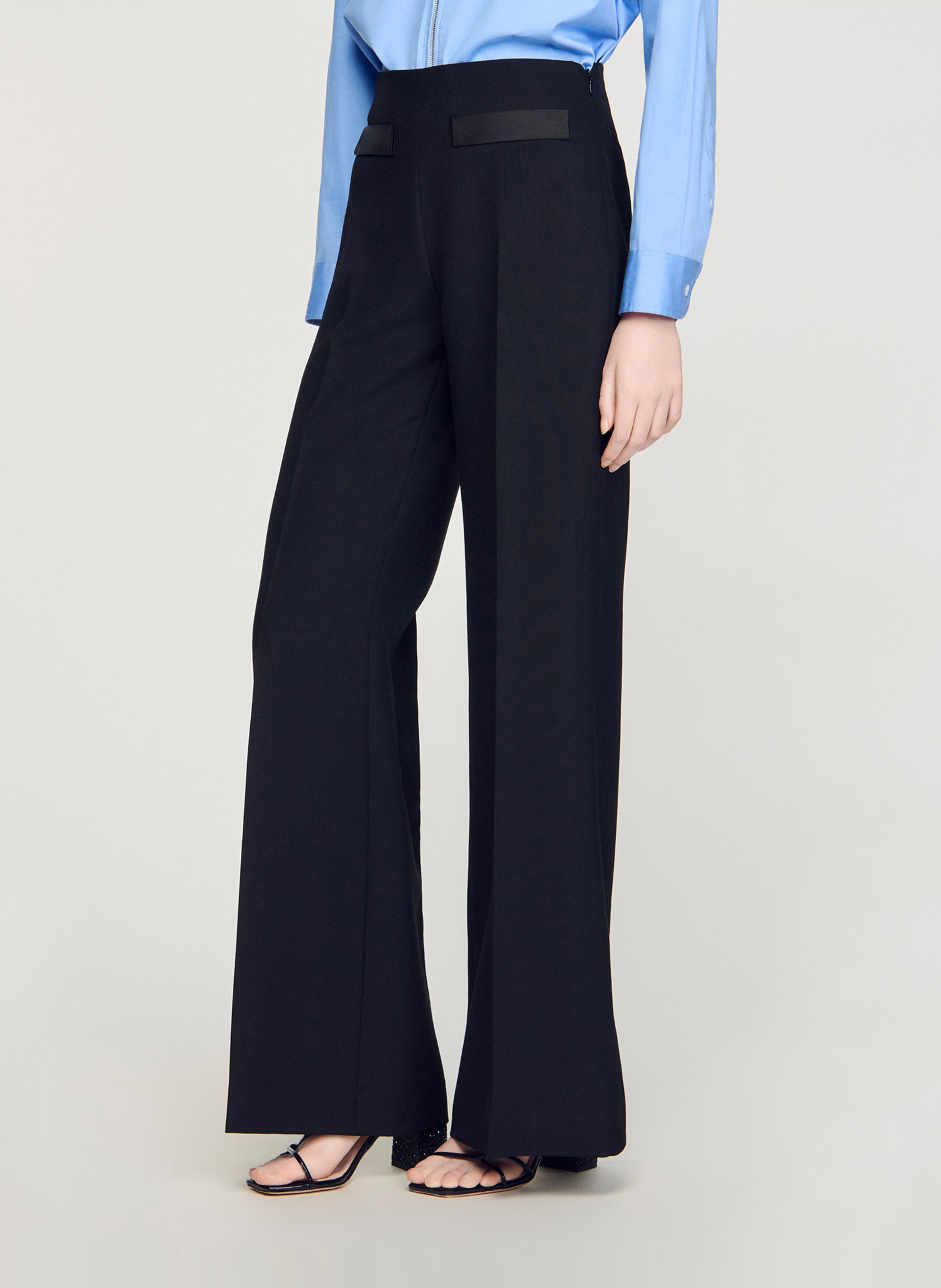 Pantalon évasé taille haute SANDRO Noir