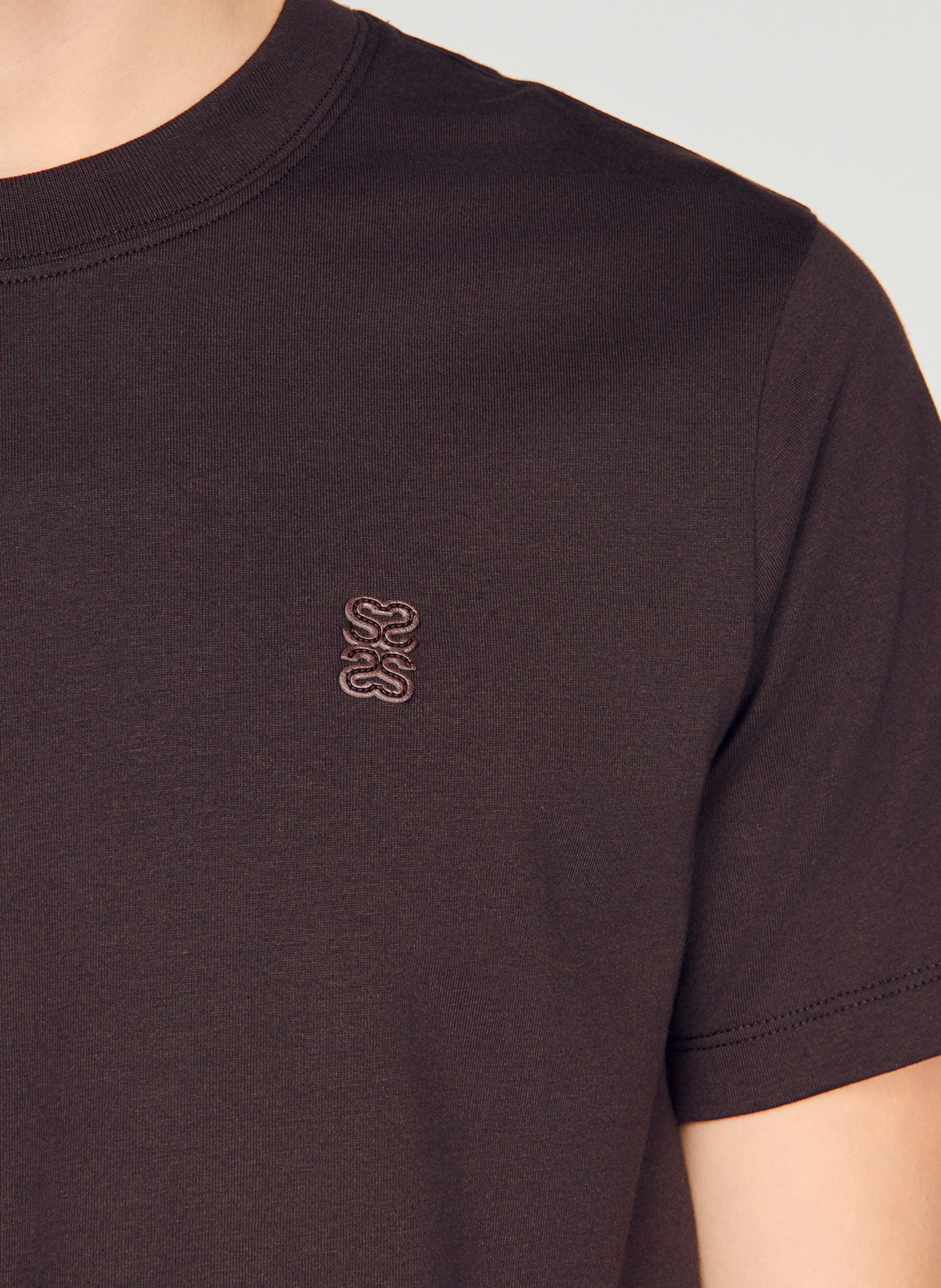 Tee-shirt droit col rond en coton SANDRO Marron